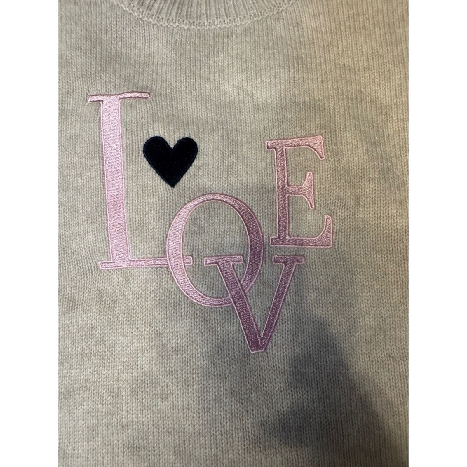 Woolrich Woolen Mills The Cashmere Project Tan Love Heart Embroidered Sweater Size S / US 4 / IT 40 - 3 Thumbnail