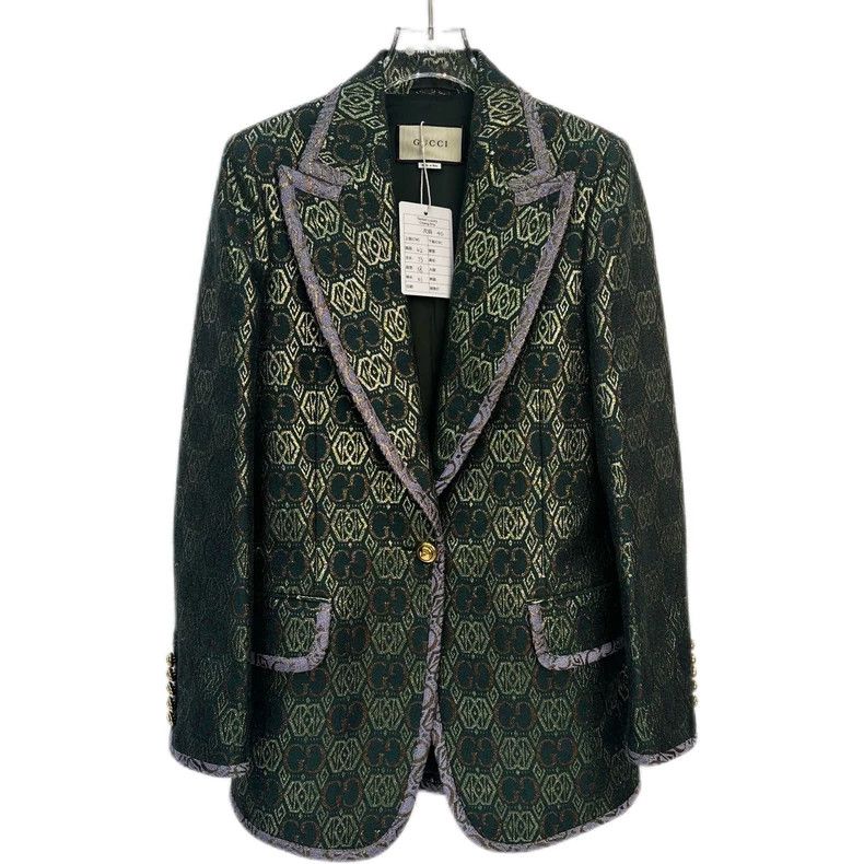 Gucci Dark green logo old flower full print lapel long-slee