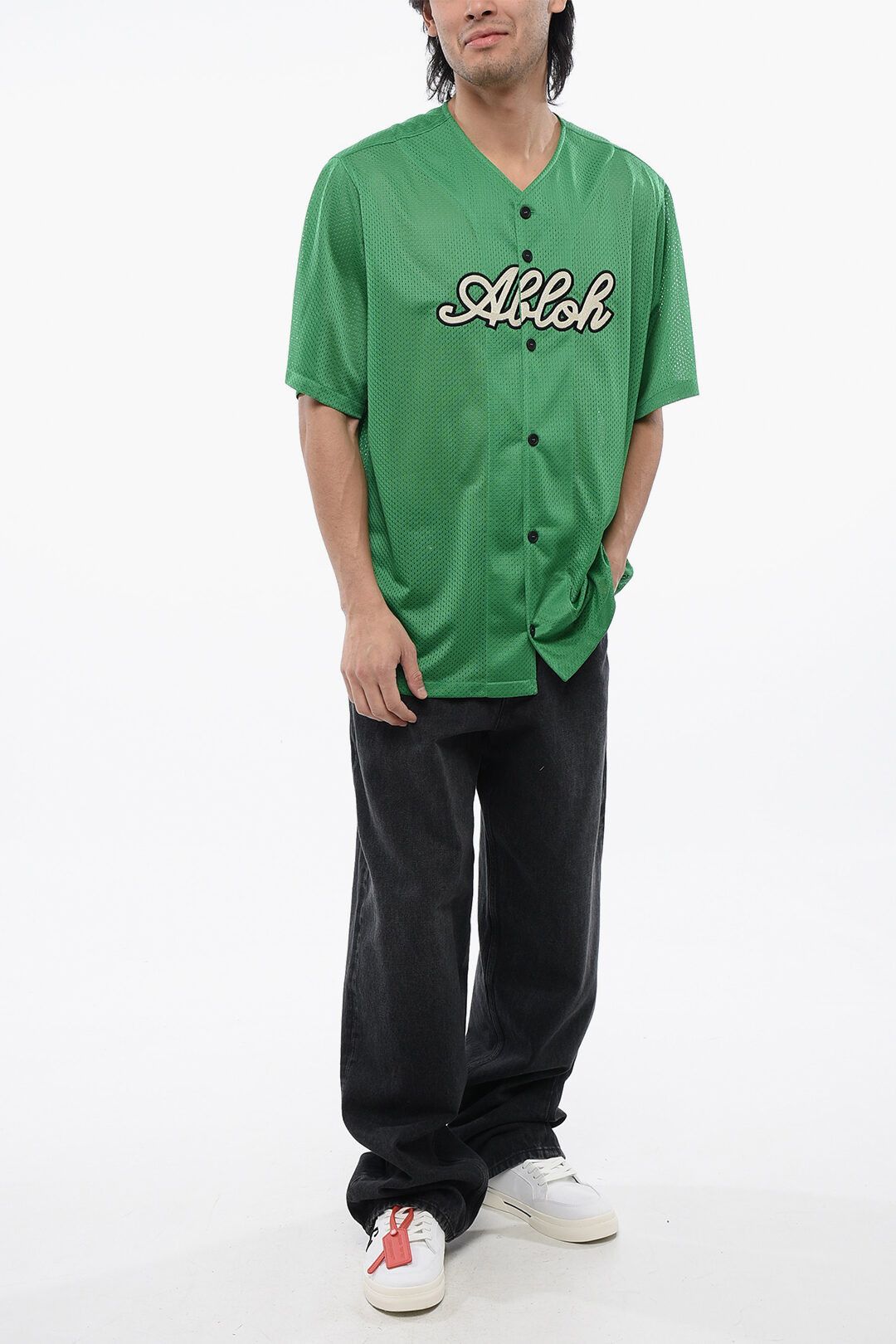 Off-White og1mm1025 Embroidered Baseball Mesh T-Shirt in Green Size US XL / EU 56 / 4 - 4 Thumbnail