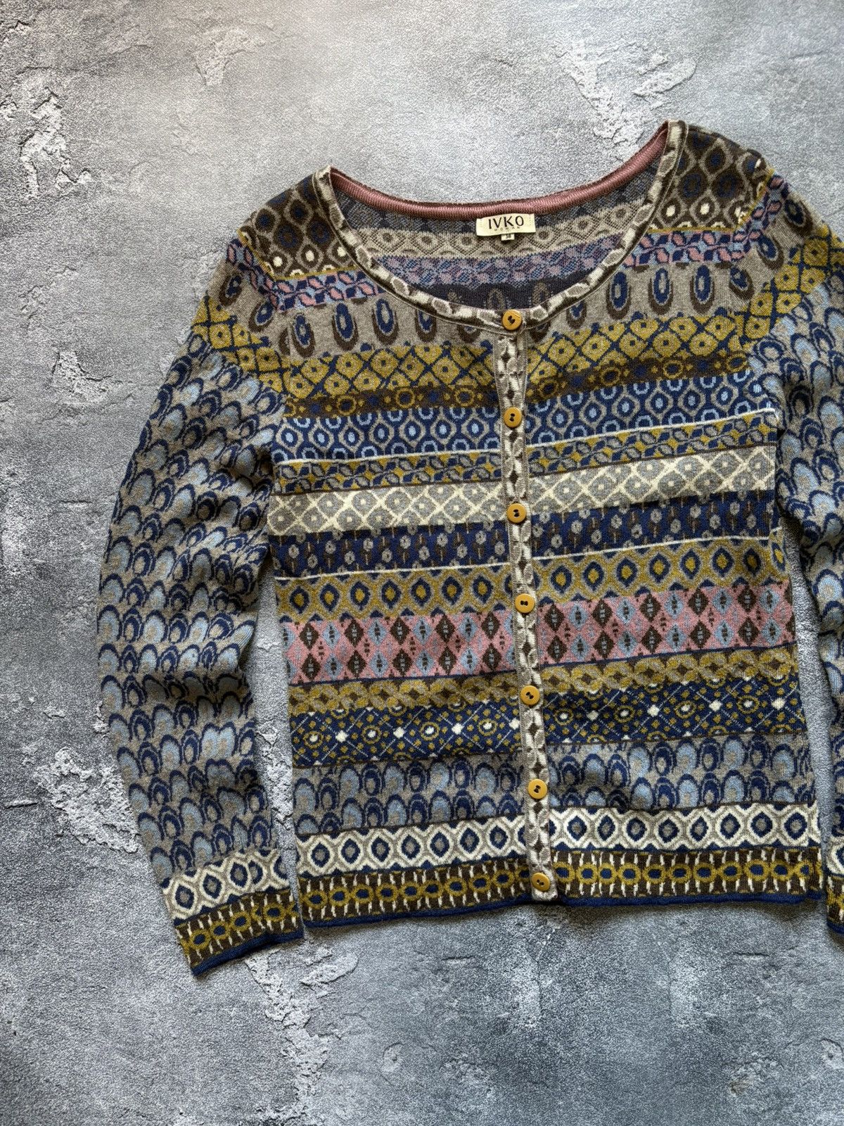 Vintage Vintage Ivko Geometric Pattern Boho Ethnic Wool Cardigan Size XS / US 0-2 / IT 36-38 - 2 Thumbnail