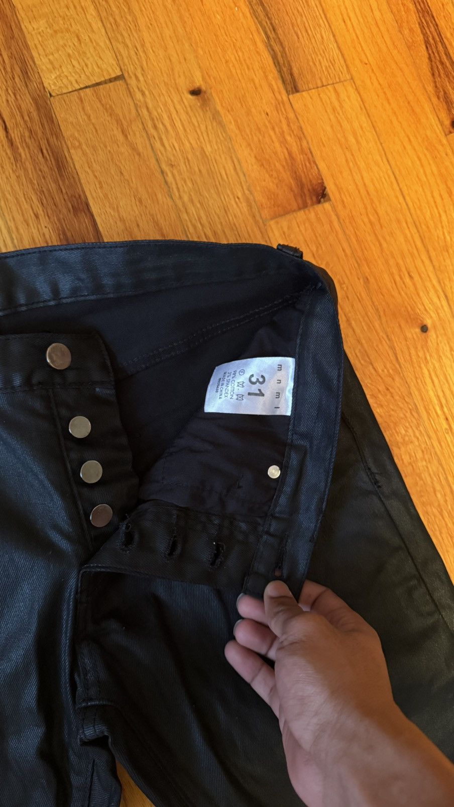 MNML Black Waxed Denim Size US 31 - 3 Thumbnail