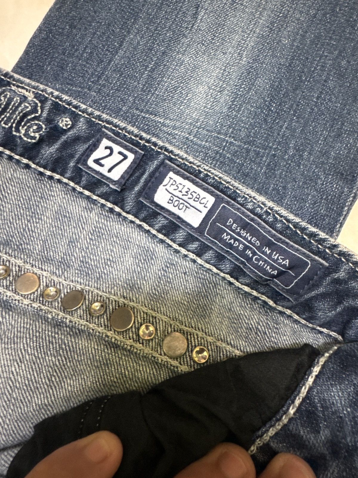 Hysteric Glamour × Le Grande Bleu (L.G.B.) FLARE MISS ME DISTRESSED STUDDED CROSS DESIGN LOW RISE DENIM Size US 29 - 17 Thumbnail