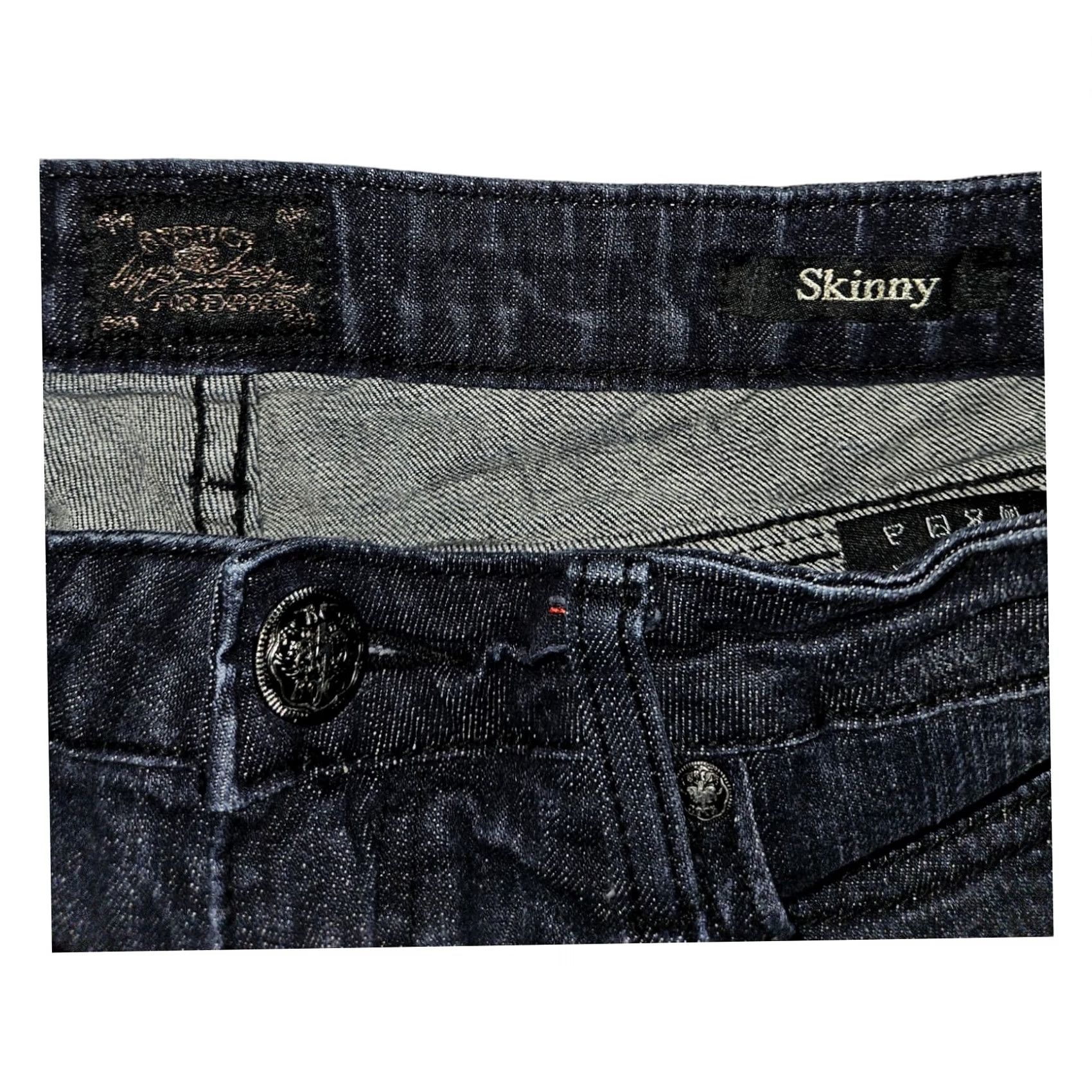 Express Express ReRock Skinny Jeans Women's 10 Dark Blue Embroidered Stretch Denim Modern, Low Rise, 30 Inseam, 32 In W .. Size 32" / US 10 / IT 46 - 5 Thumbnail