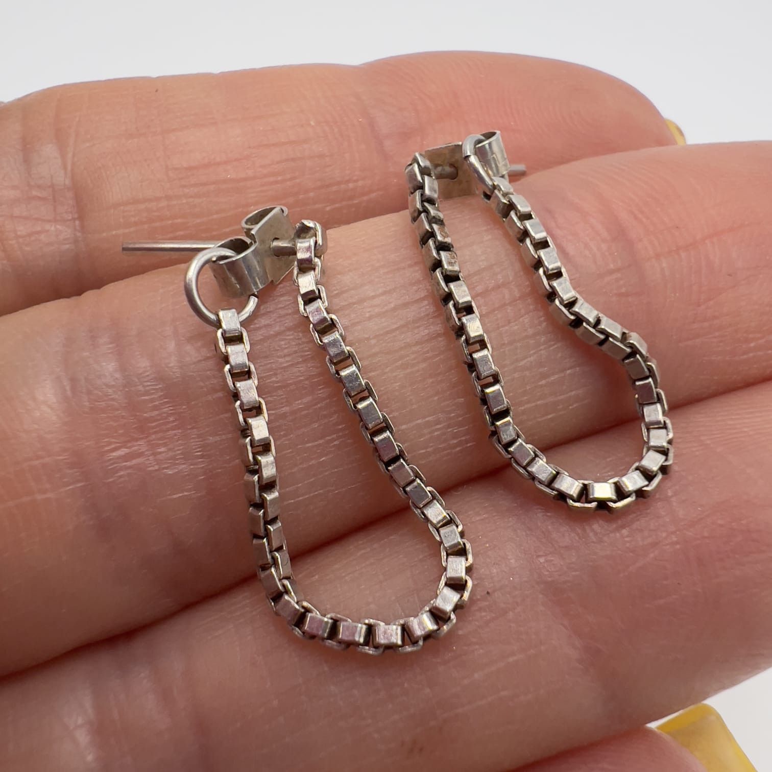 Sterling Silver Sterling Silver 925 Box Chain Drop Stud Earrings 2.3cm 1.38g Size ONE SIZE - 9 Thumbnail