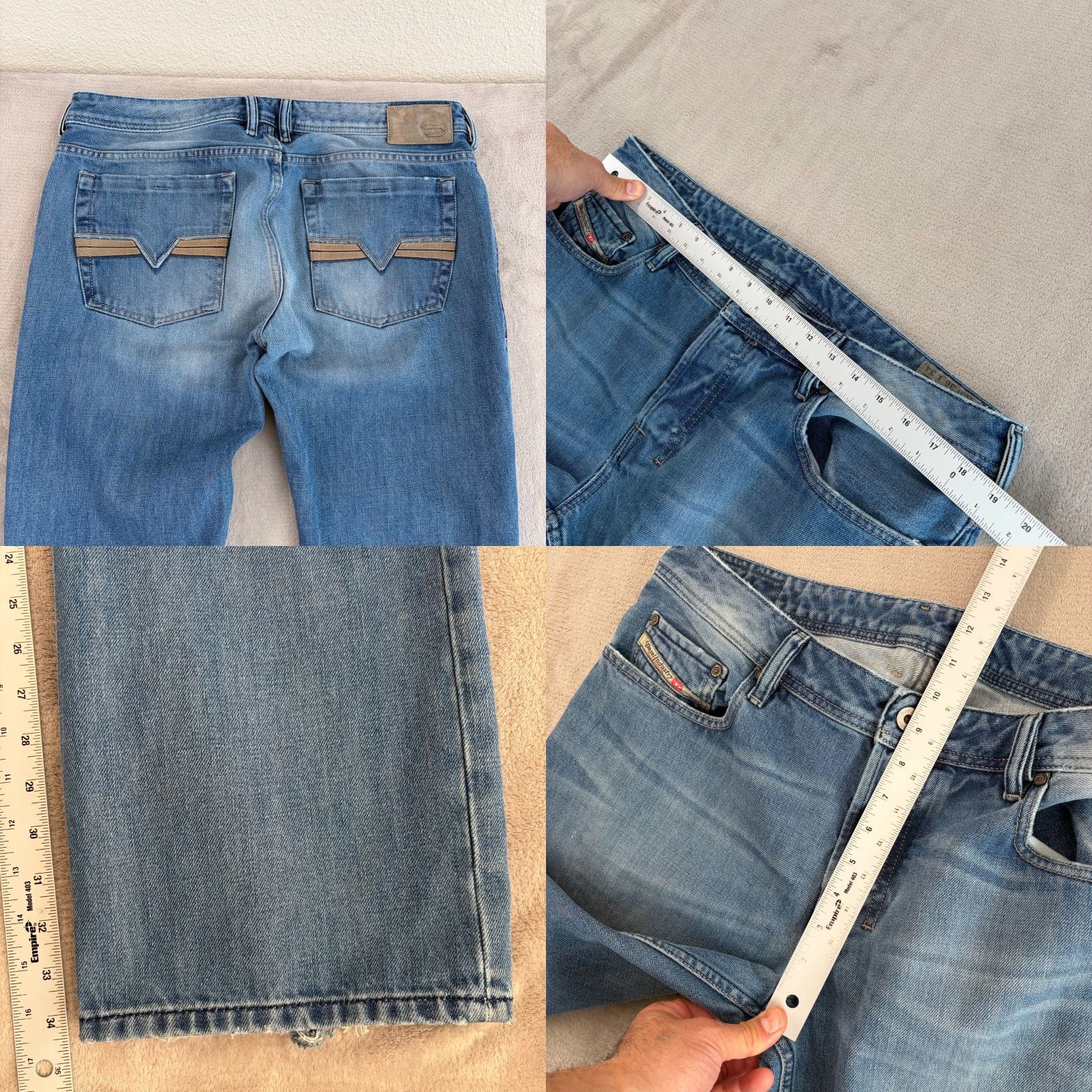 Diesel Diesel Zatiny Jeans Men 36x34 Bootcut 5-Pocket Blue Distressed Button Fly Denim Regular Rise Mid Vintage: No Size US 36 / EU 52 - 8 Thumbnail
