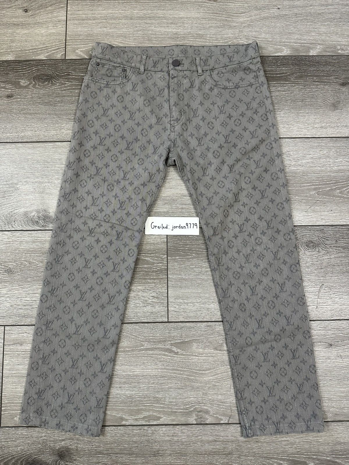 image of Louis Vuitton Grey Monogram Denim Jeans, Men's (Size 33)