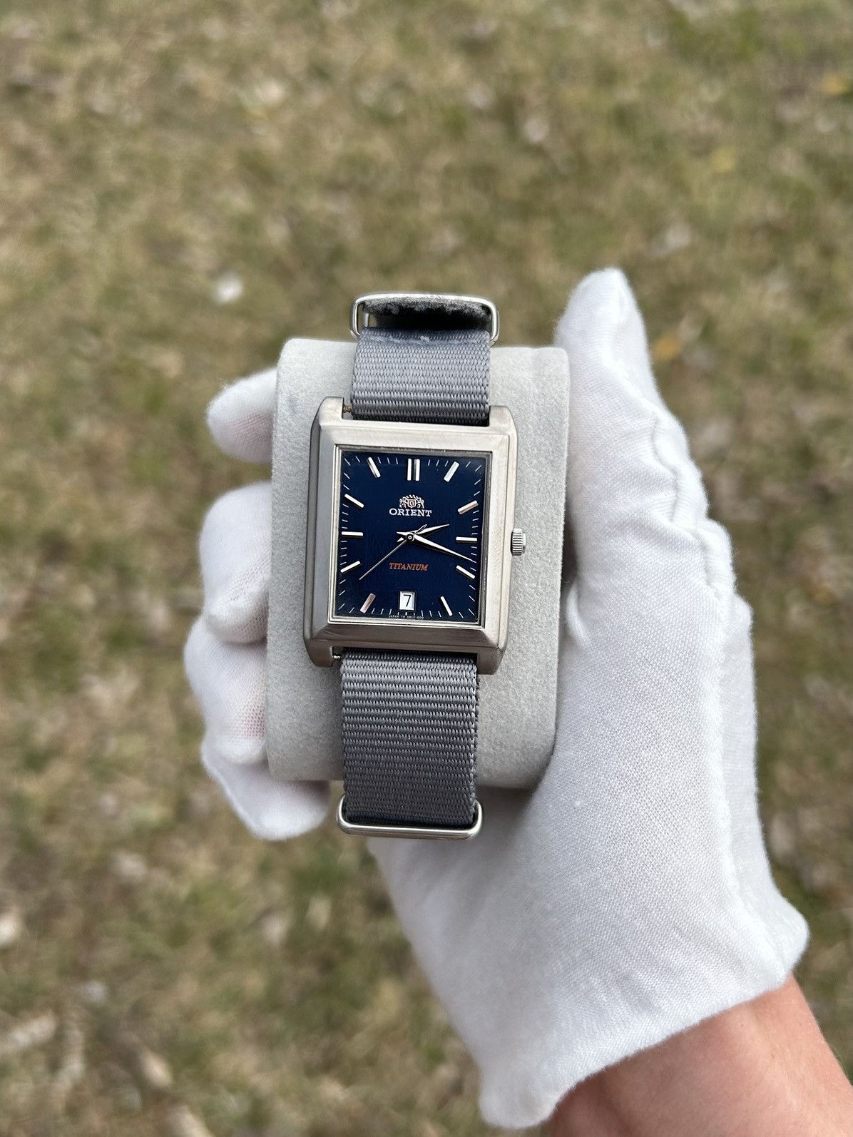 Orient Watch Titanium Quartz Stylish Rectangle Japan 2000's in Silver, Men's