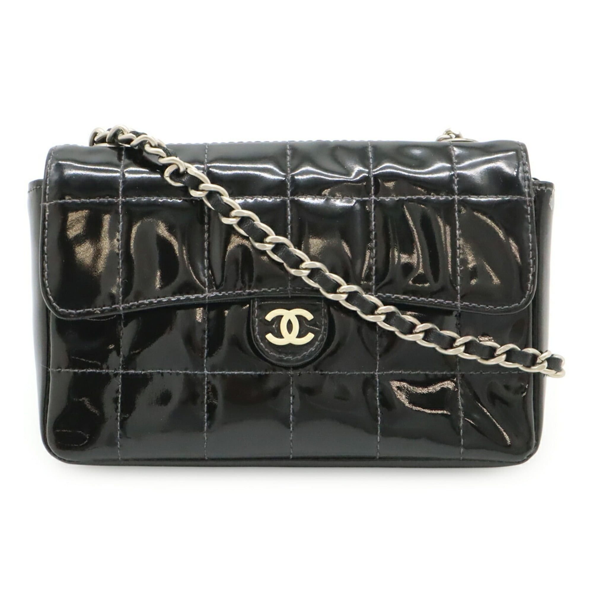 Chanel CHANEL 2.55 Chocolate Bar Chain Bag Shoulder Waist Pouch Enamel Patent Leather Black Size ONE SIZE - 1 Thumbnail