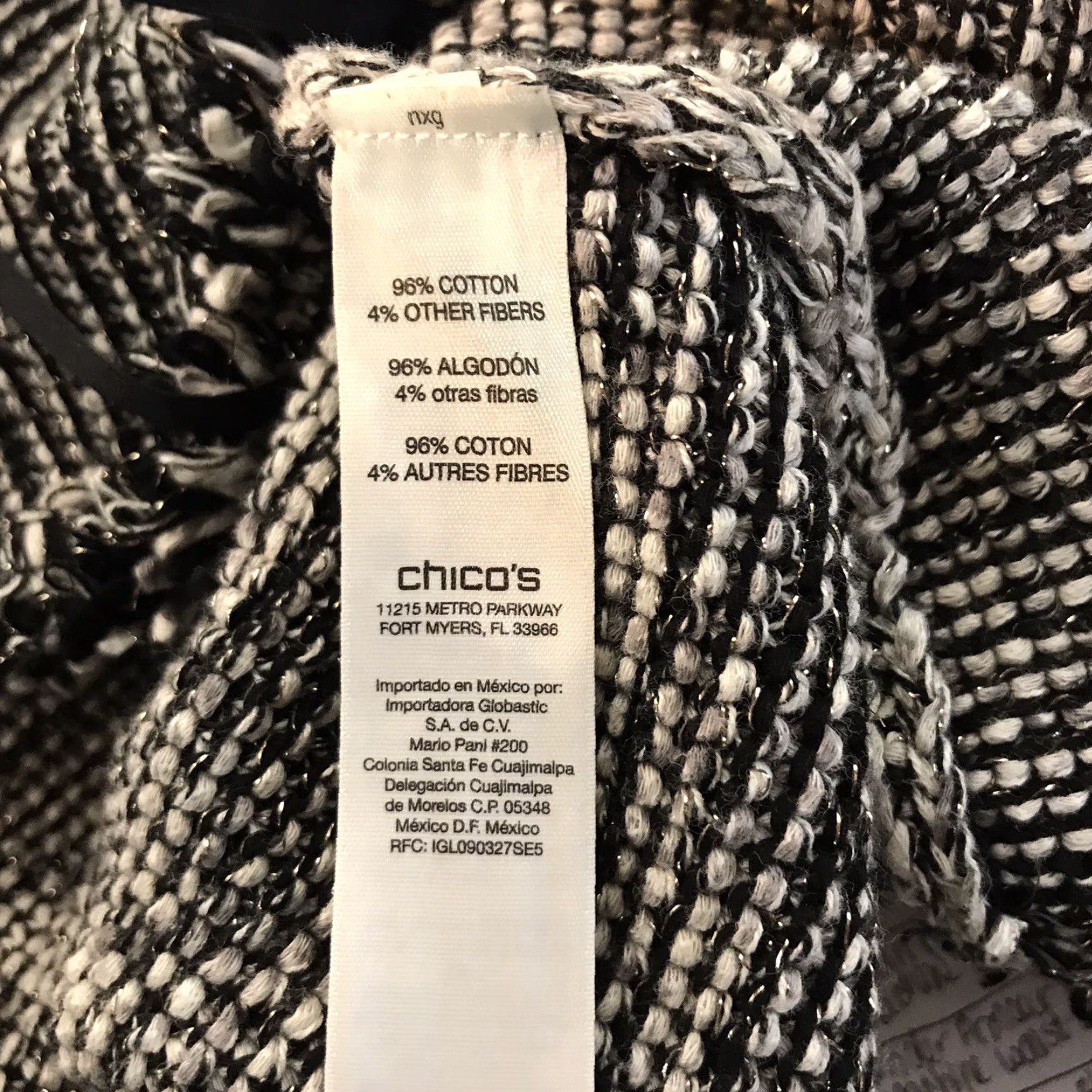 Vintage Chico's Black/White Herringbone Open Front Cardigan Sweater with Fringe Women's Size 1/M US Size XS / US 0-2 / IT 36-38 - 5 Thumbnail