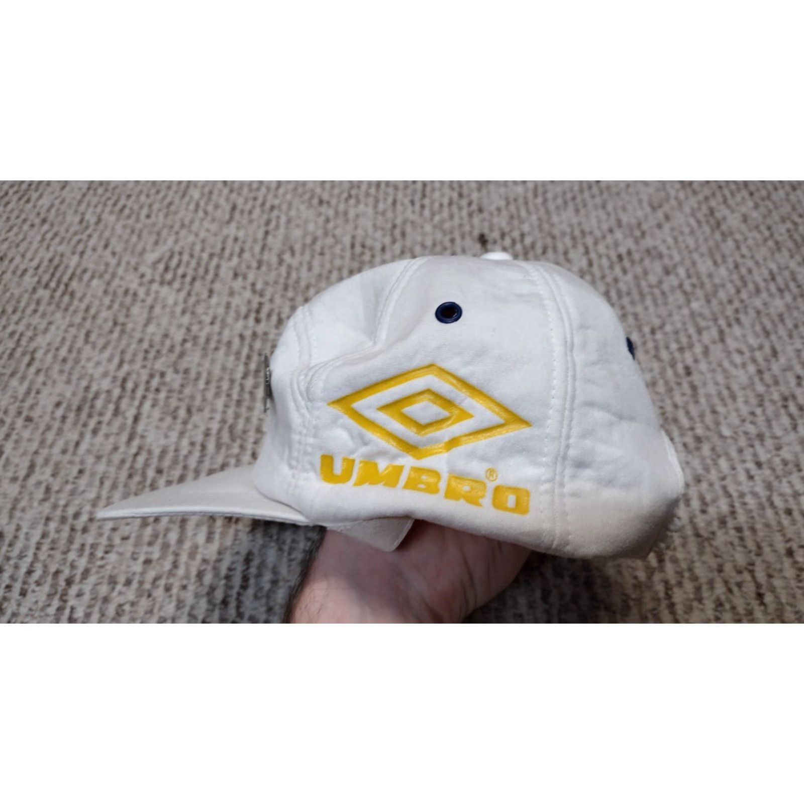 Umbro VINTAGE Umbro Hat 5 Panel Soccer Brasil CBF Pin White Adjustable Mens Cap Logo 90s Size ONE SIZE - 3 Thumbnail
