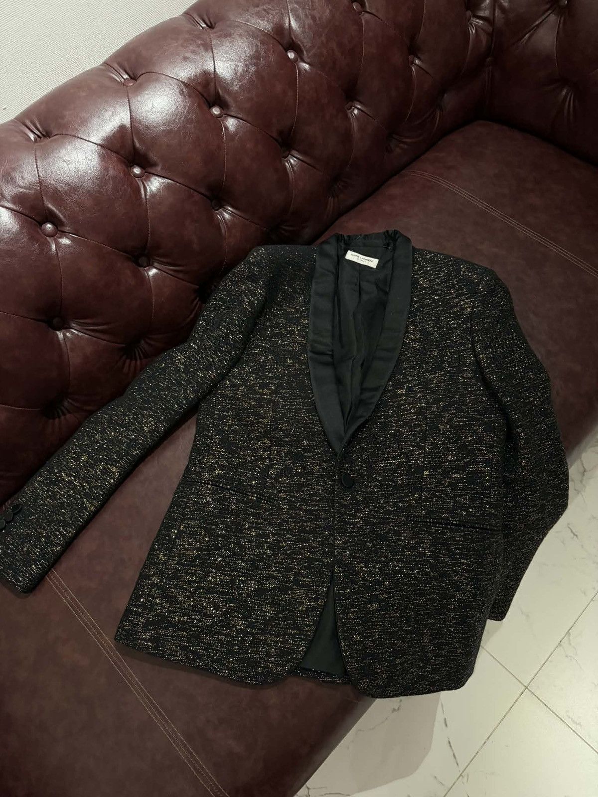 Saint Laurent Paris Hedi Slimane x Saint Laurent Jacquard Tuxedo Size 46 SS2016 Size 46L - 3 Thumbnail