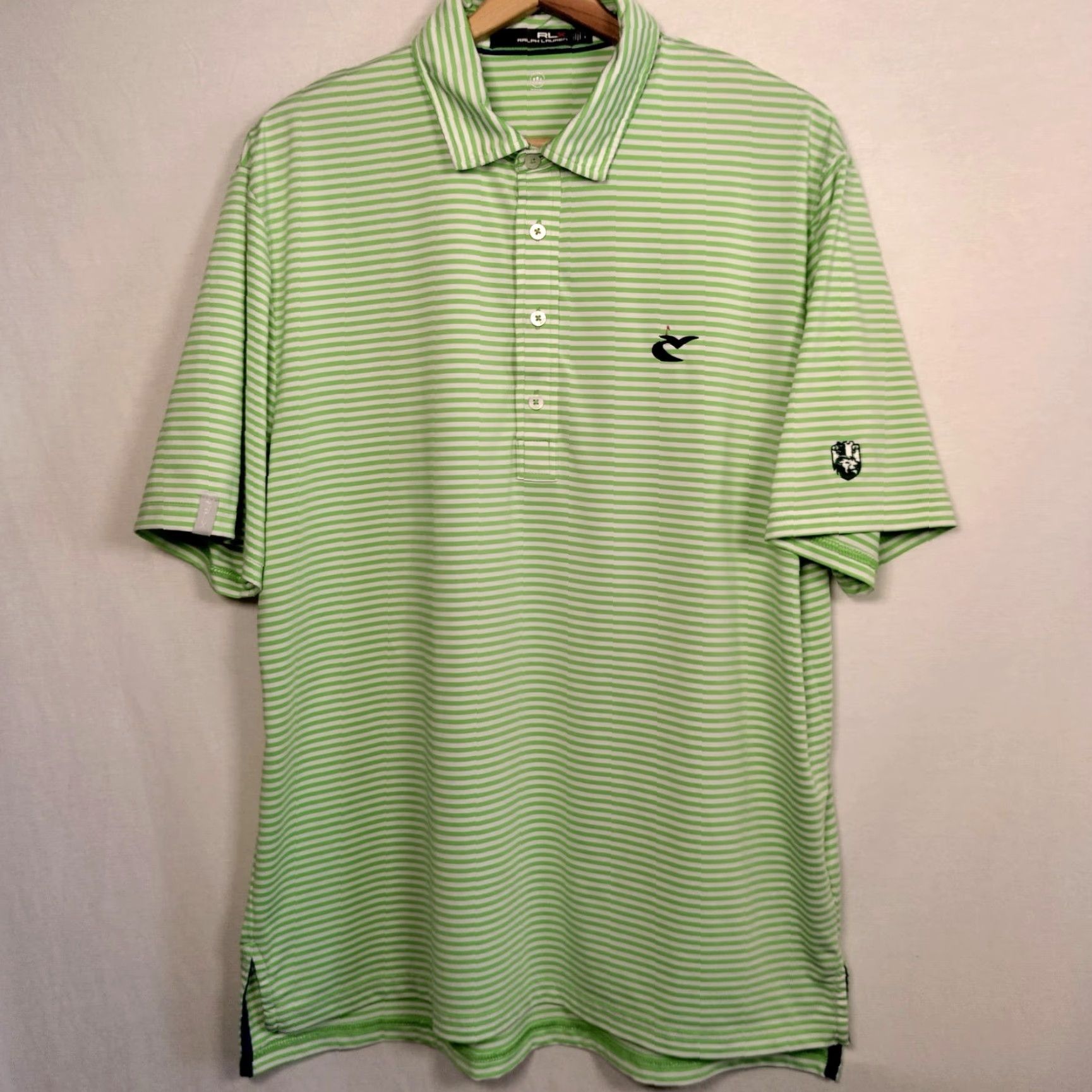 RLX Ralph Lauren RLX Ralph Lauren Polo Shirt Men Large Green White Stripe Caves Valley Golf Club Embroidered Size US L / EU 52-54 / 3 - 2 Thumbnail