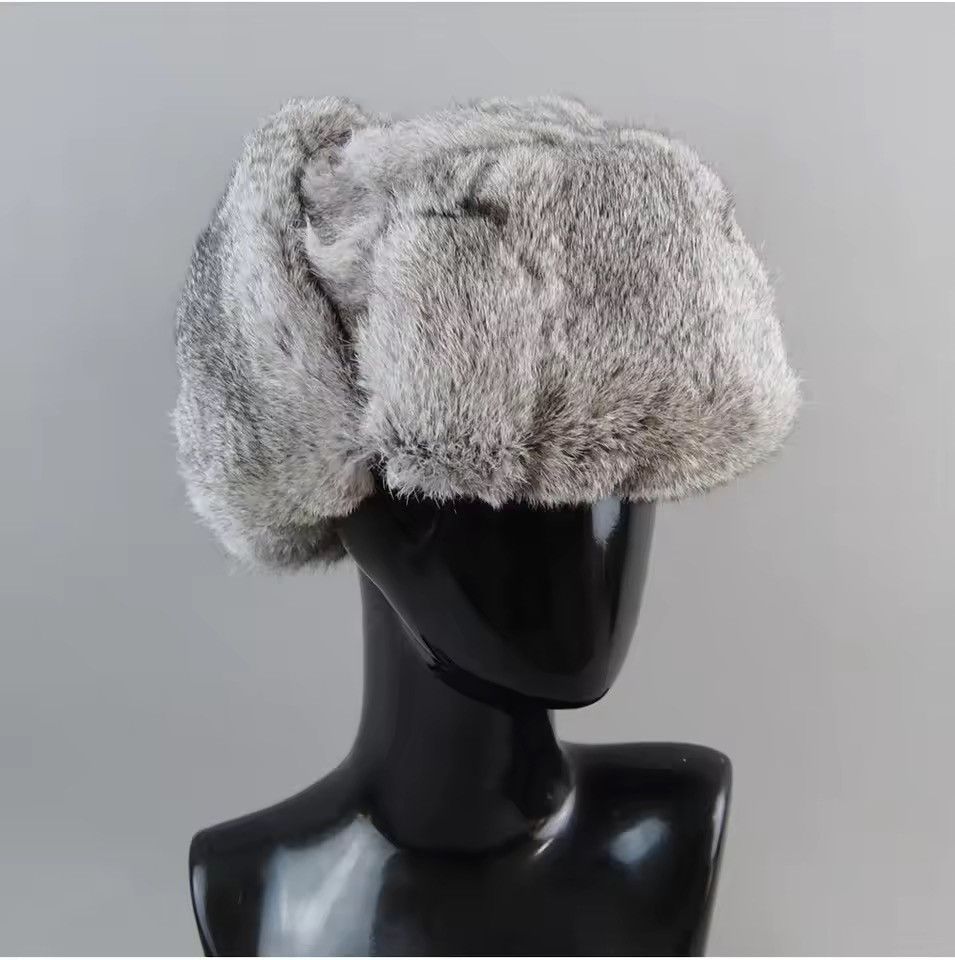 Japanese Brand Size L Warm Natural Rabbit Fur Bomber Hat With Earflaps Size ONE SIZE - 5 Thumbnail