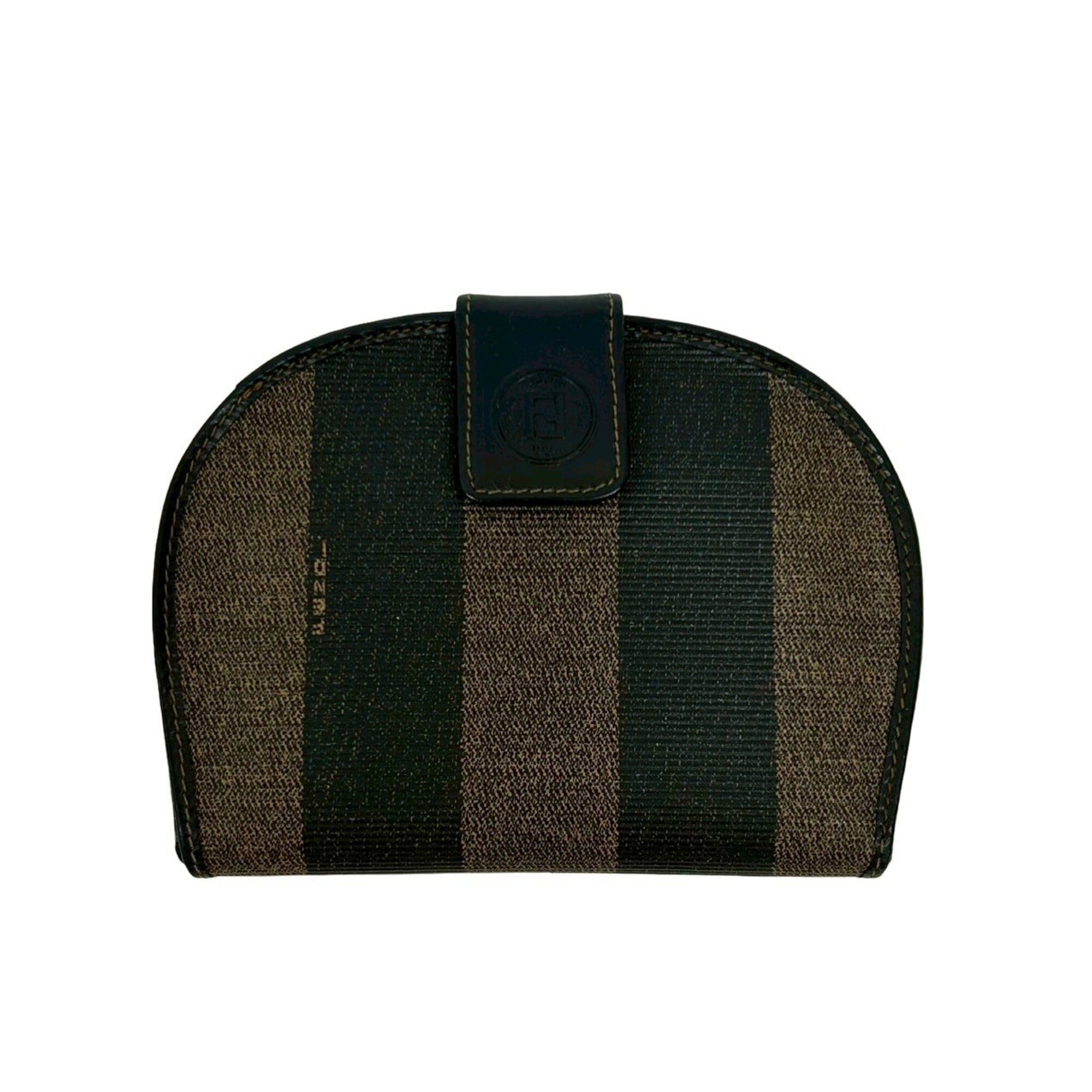 Fendi FENDI Pequin Pattern Stripe Logo Leather Bi-fold Wallet Mini Coin Purse Black Brown 78390 Size ONE SIZE - 1 Thumbnail