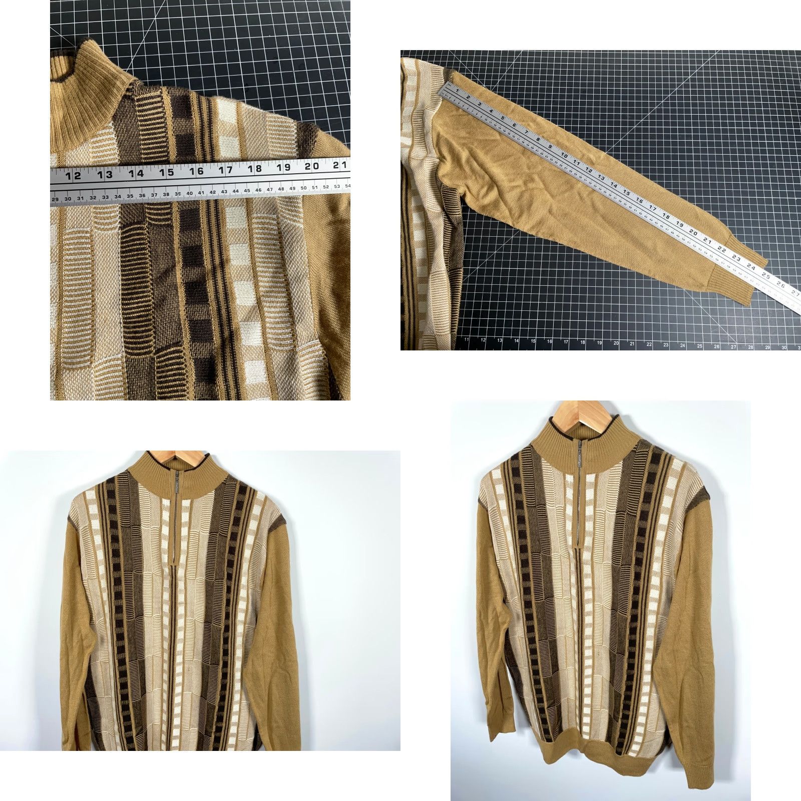 Vintage VINTAGE? No—rearranged: Steve Harvey Sweater Men’s Large Brown 1/4 Zip Geometric Knit Pullover Casual Dad Style 90s Retro Size US L / EU 52-54 / 3 - 8 Thumbnail