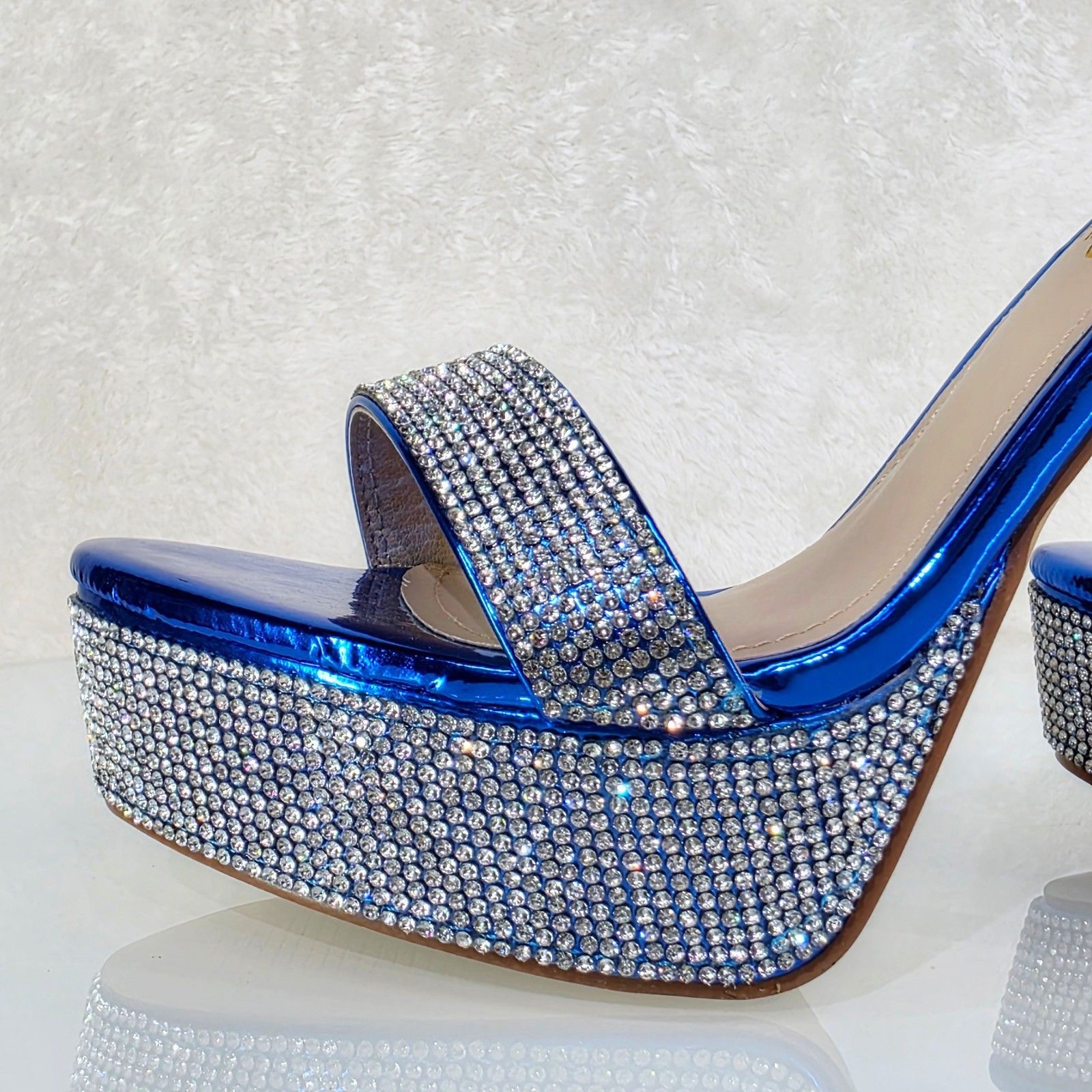 Other Destiny Blue Metallic Platform 5" Heels Rhinestone Evening P Size US 8.5 / IT 38.5 - 2 Thumbnail