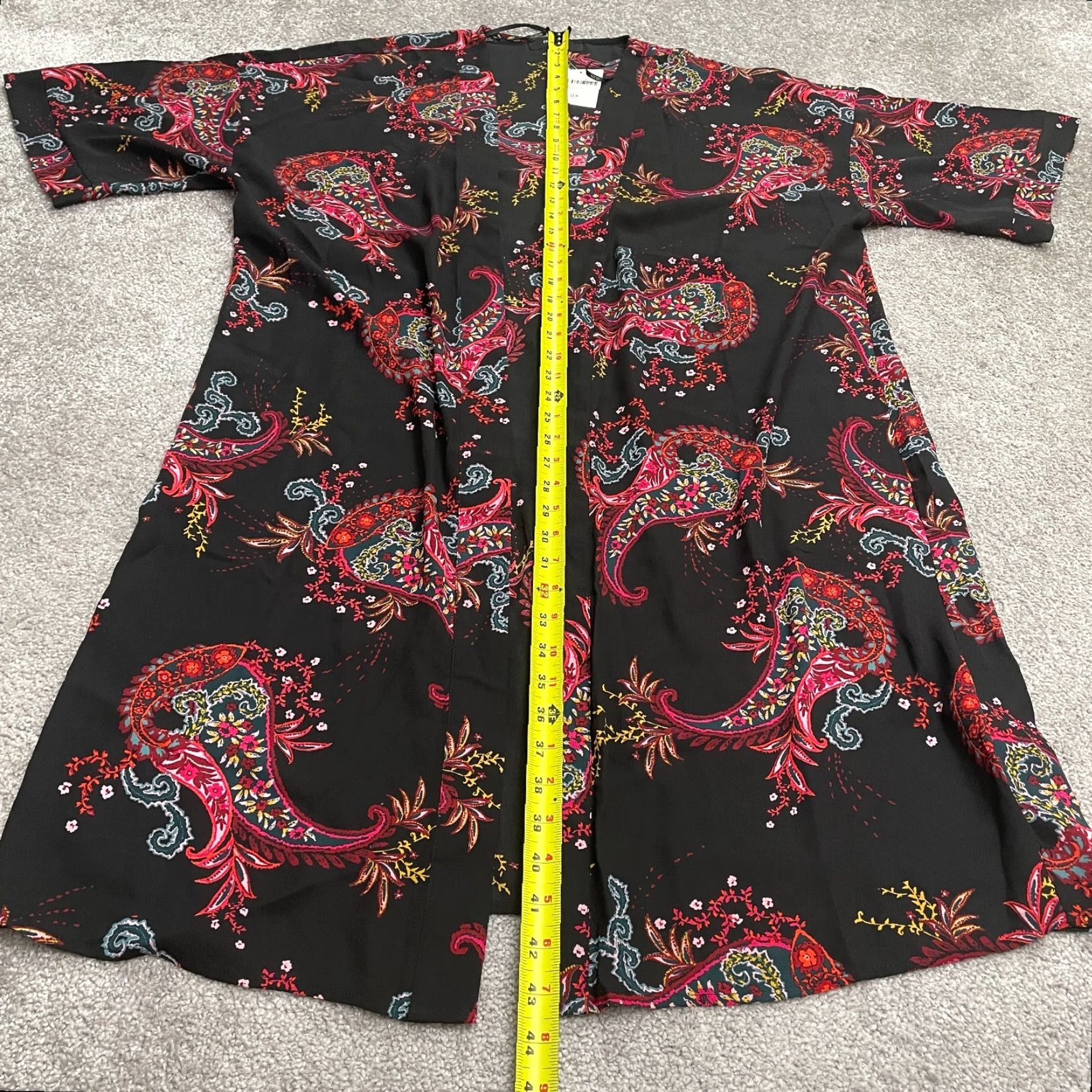 Forever 21 FOREVER 21 + Casual Jacket Womens 0X Black Multi Paisley Short Sleeve Kimono NWT Size 40" / US 18 - 5 Thumbnail
