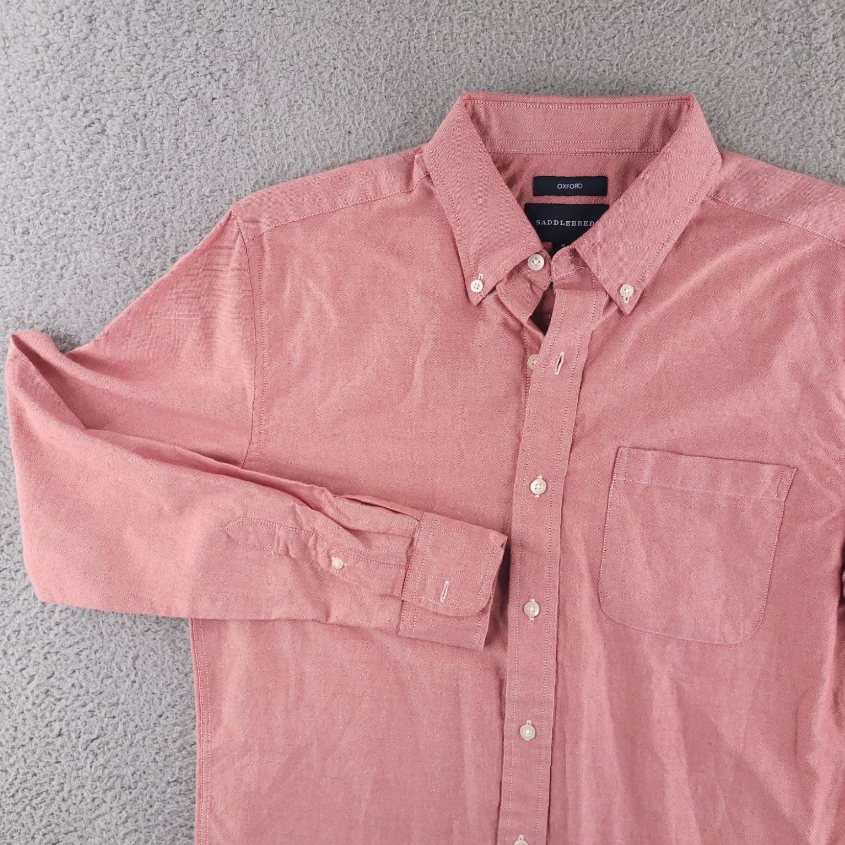 Pinko Saddlebred Shirt Mens Medium Oxford Long Sleeve Button Red Pink Cotton Salmon Size US M / EU 48-50 / 2 - 3 Thumbnail