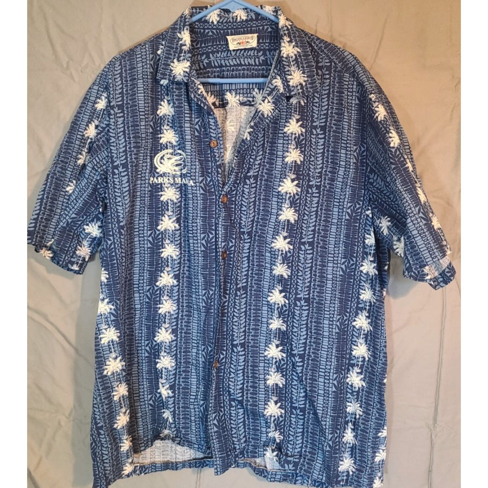 Vintage VINTAGE Pacific Legend Apparel, Inc. Hawaiian Palm Tree Button-Up Shirt SS Blue White Mens XL Size US XL / EU 56 / 4 - 2 Thumbnail