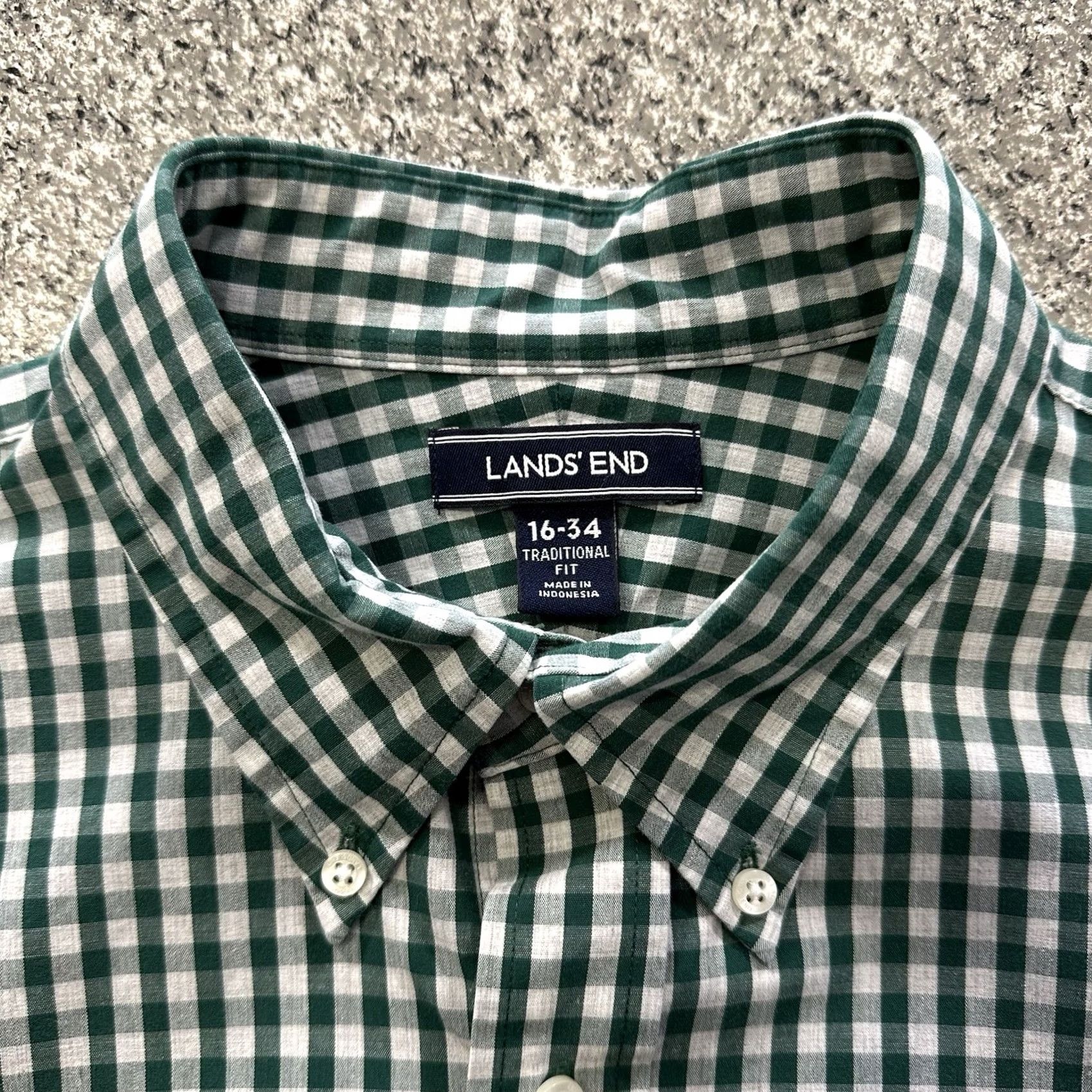 Lands' End Lands' End Shirt Mens 16 34 Long Sleeve Button-Down Green Traditional Fit Gingham Size US L / EU 52-54 / 3 - 3 Thumbnail