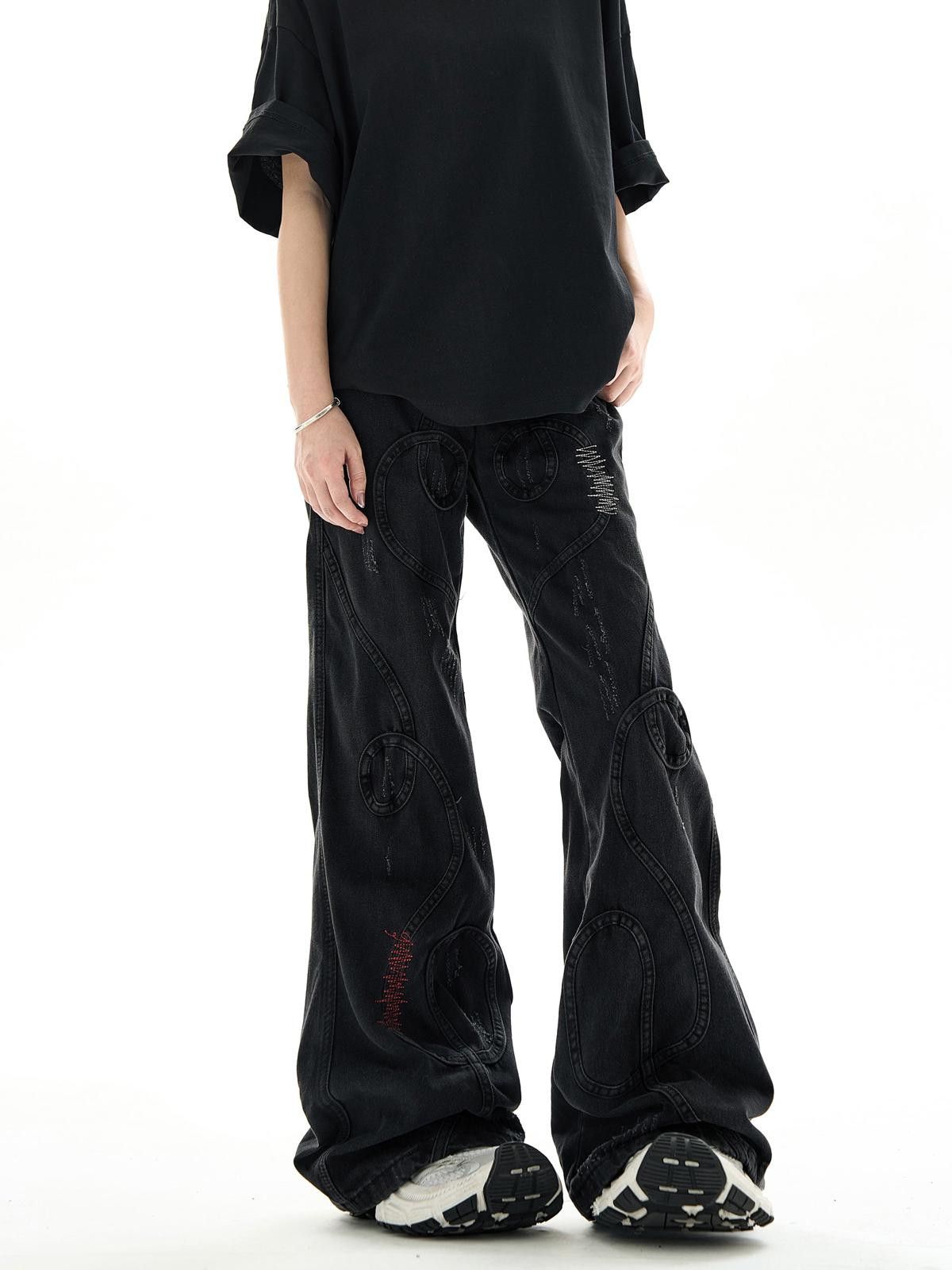 Jean Embroidered Swirl Wide Leg Jeans Size US 30 / EU 46 - 7 Thumbnail
