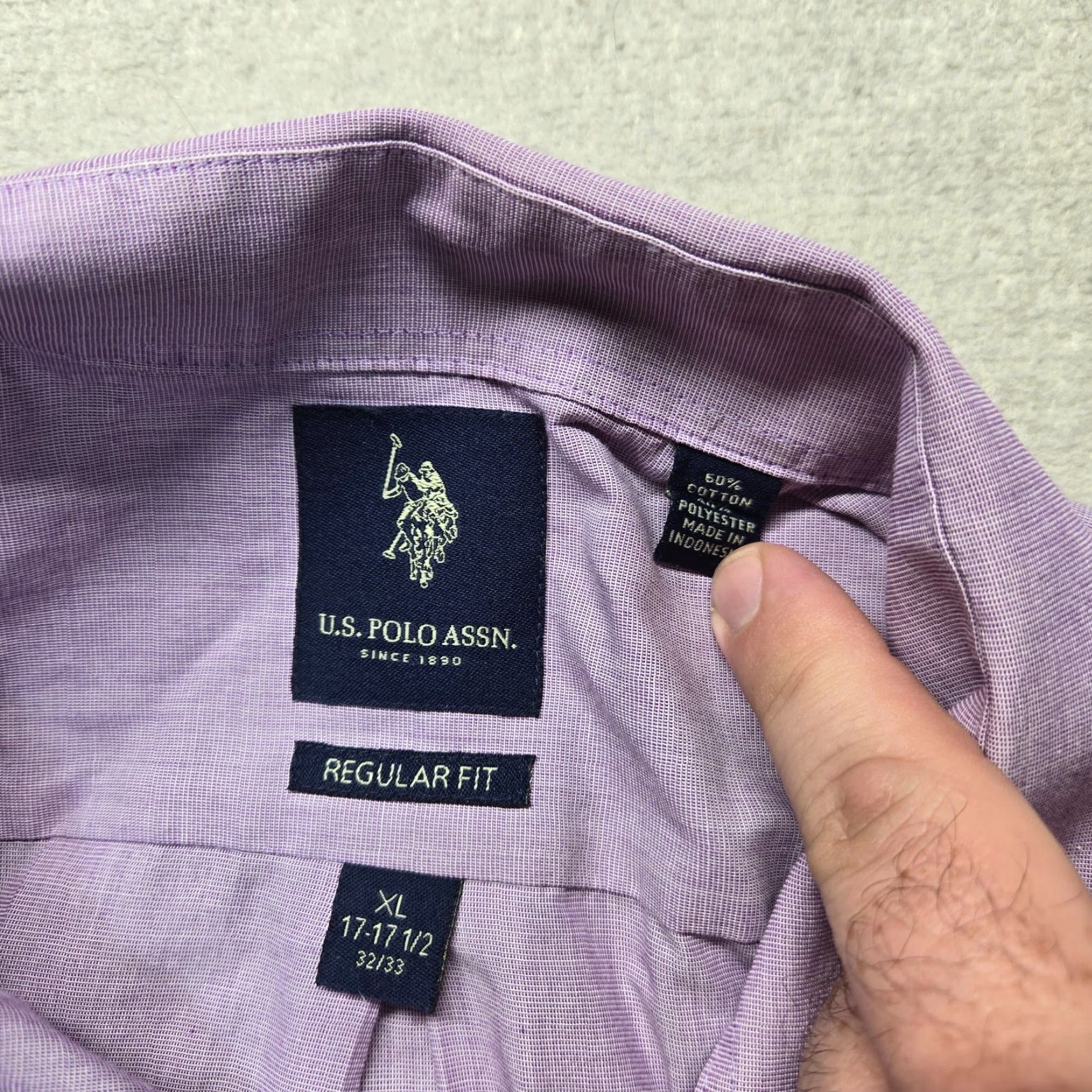 Vintage US Polo Assn. Shirt Mens XL Button-Up Long Sleeve Purple Solid Cotton 17 17.5 Casual Formal Size US XL / EU 56 / 4 - 3 Thumbnail