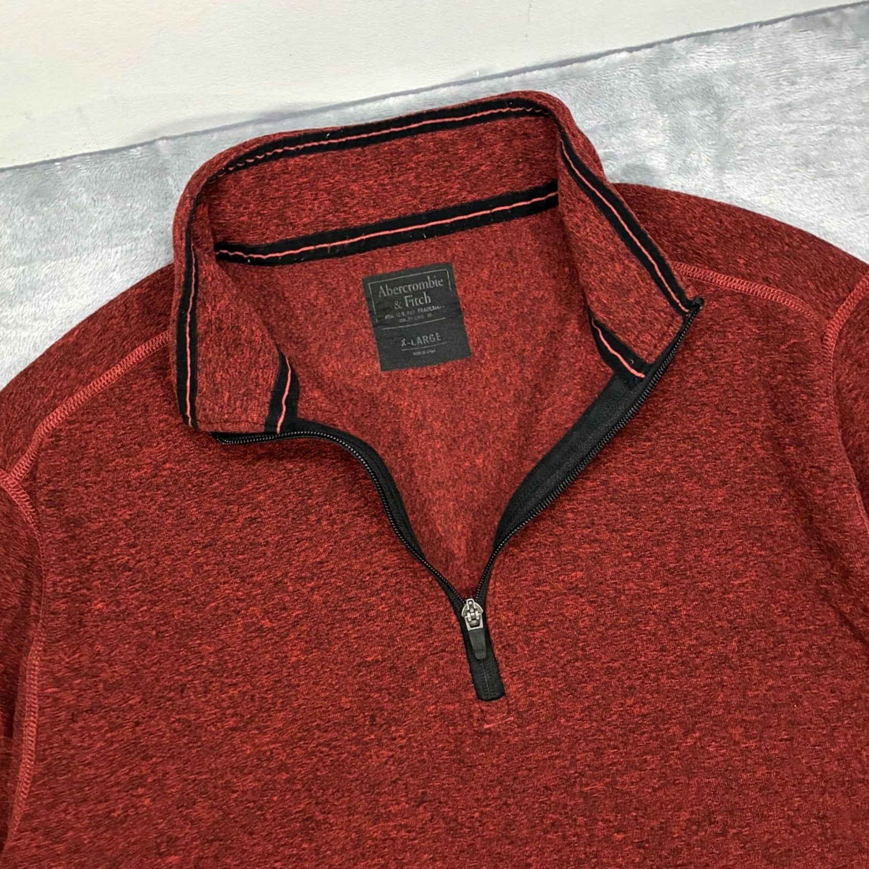 Abercrombie & Fitch Abercrombie Fitch Mens Red Heathered 1/4 Zip Pullover Sweater Men's XLarge Size US XL / EU 56 / 4 - 3 Thumbnail