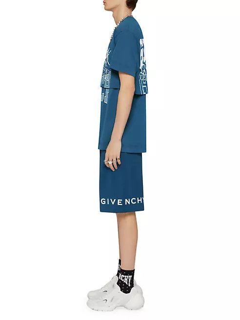 Givenchy o1mle0125 Double Layered Logo T-Shirt In Jersey Blue & White Size US S / EU 44-46 / 1 - 2 Thumbnail