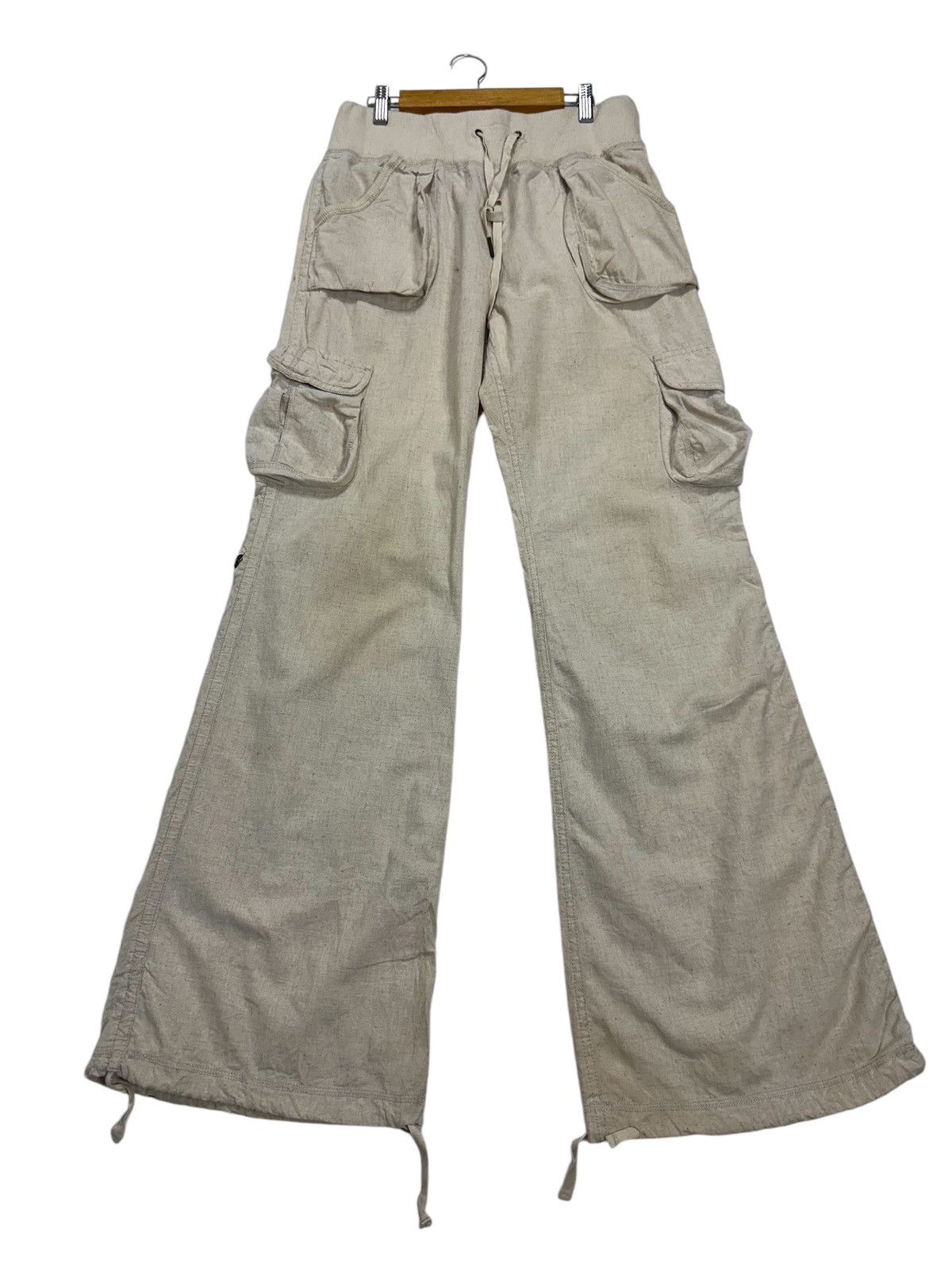 Pre-owned Avant Garde Goa Cargo Flare Low Rise Pants Drawstring Waist And Hem In Cream