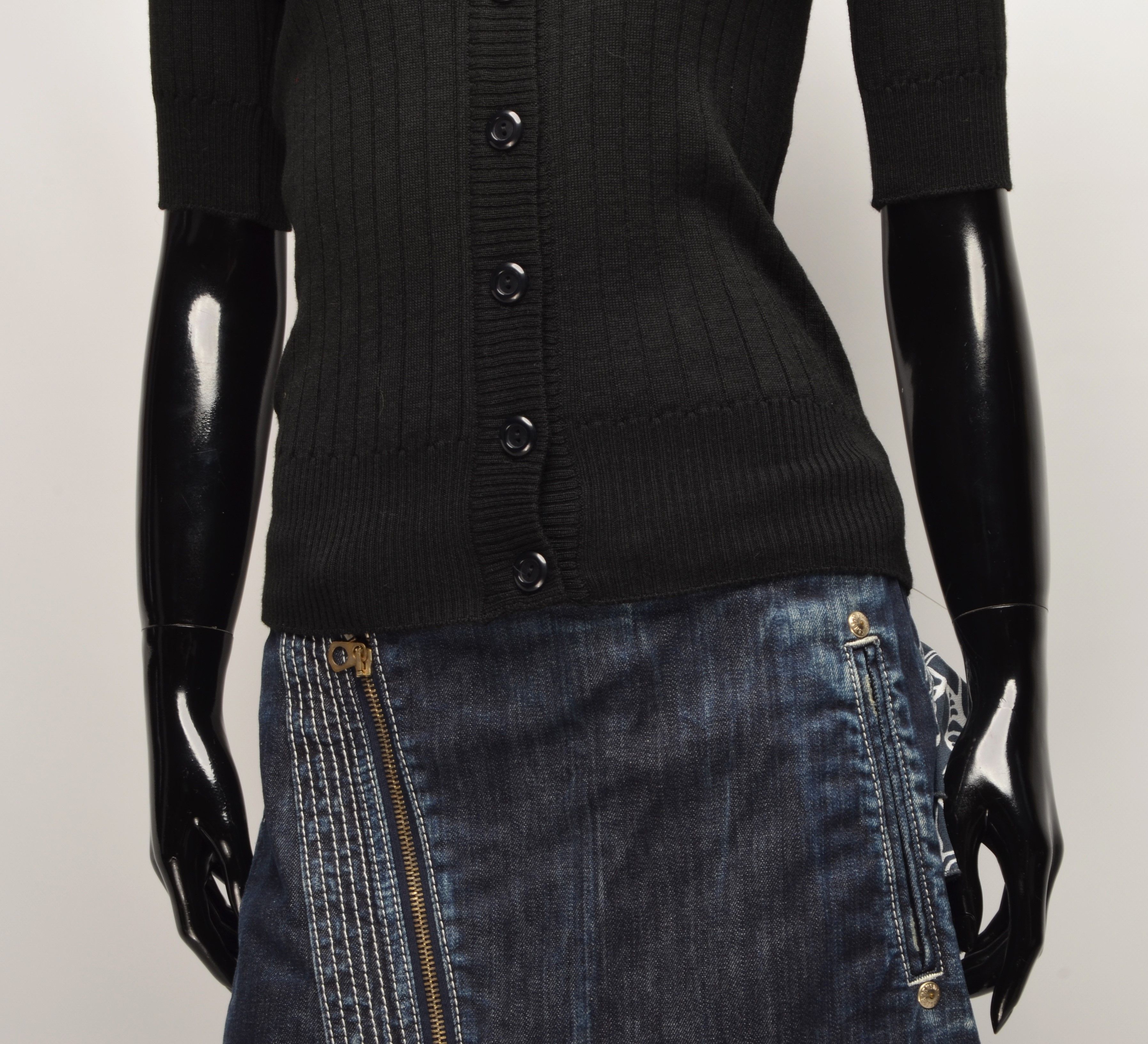Wolford Vintage Wolford Black Rib Knit Short Sleeve Wool Cardigan Size M / US 6-8 / IT 42-44 - 3 Thumbnail