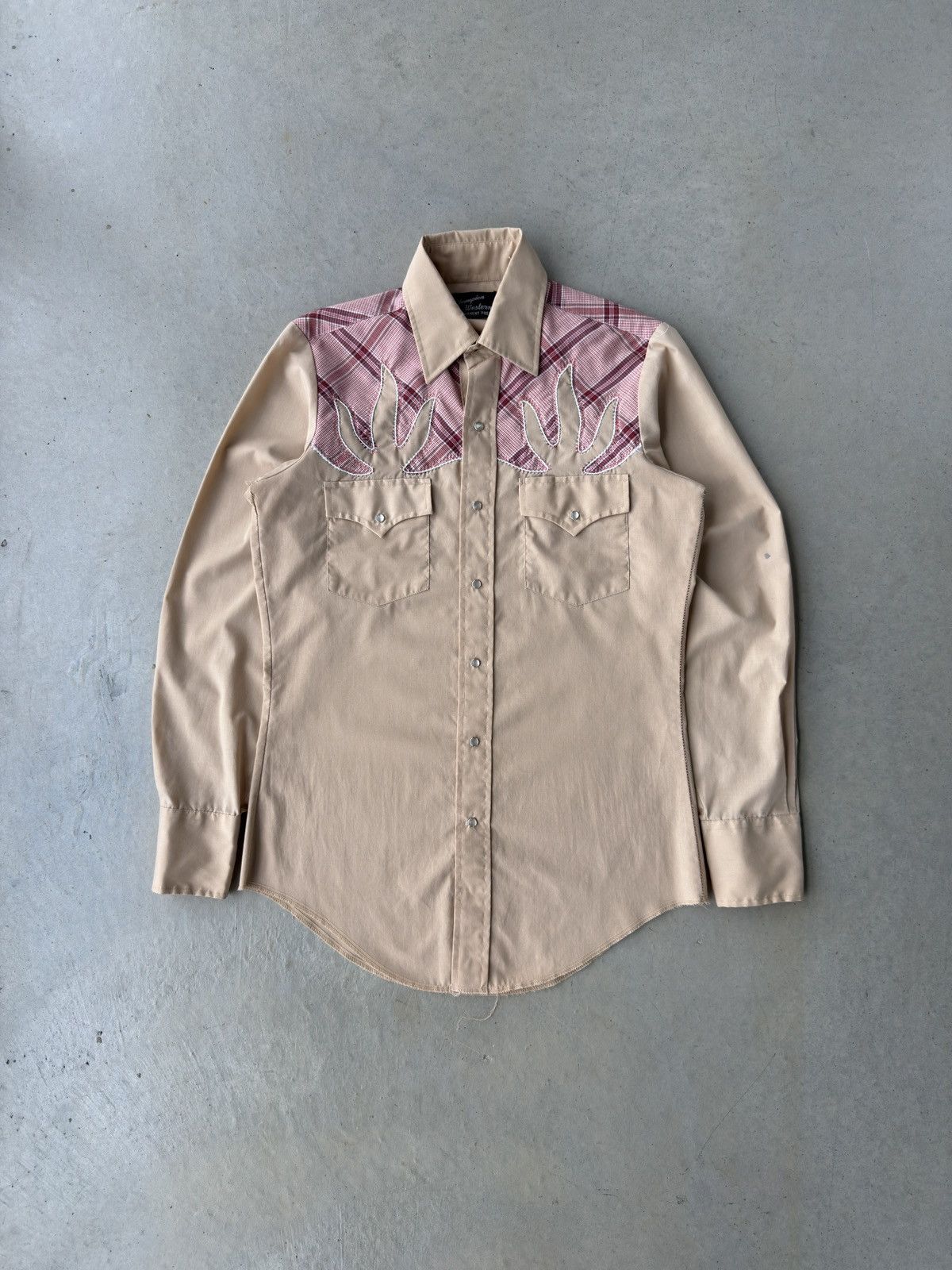 Vintage 1970s Cream Stitched Western Pearl Snap Button Up Shirt Size US M / EU 48-50 / 2 - 1 Thumbnail