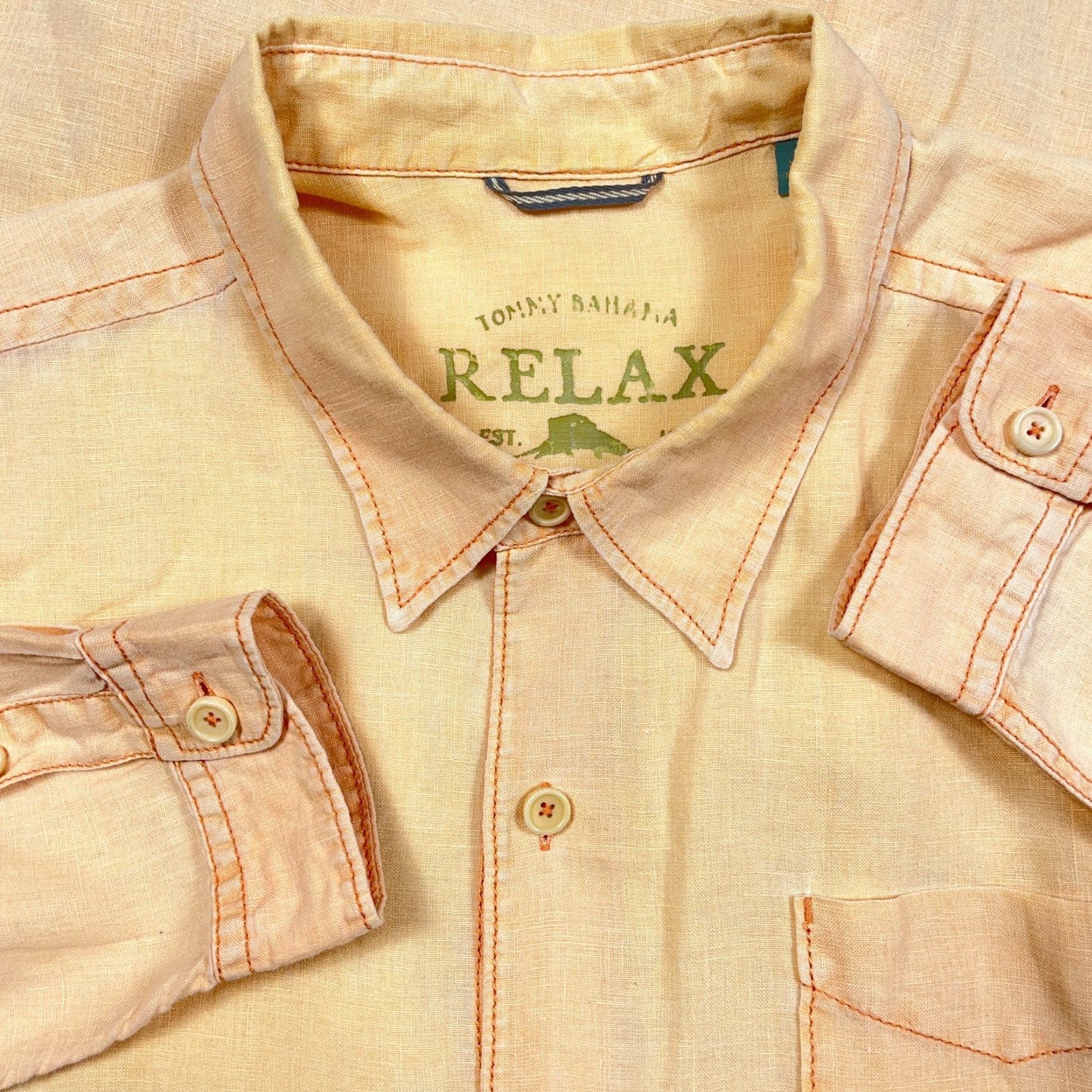 Tommy Bahama VINTAGE Tommy Bahama Shirt Men XL Yellow Linen Button Up Relax Hawaiian Camp Pocket Size US XL / EU 56 / 4 - 2 Thumbnail