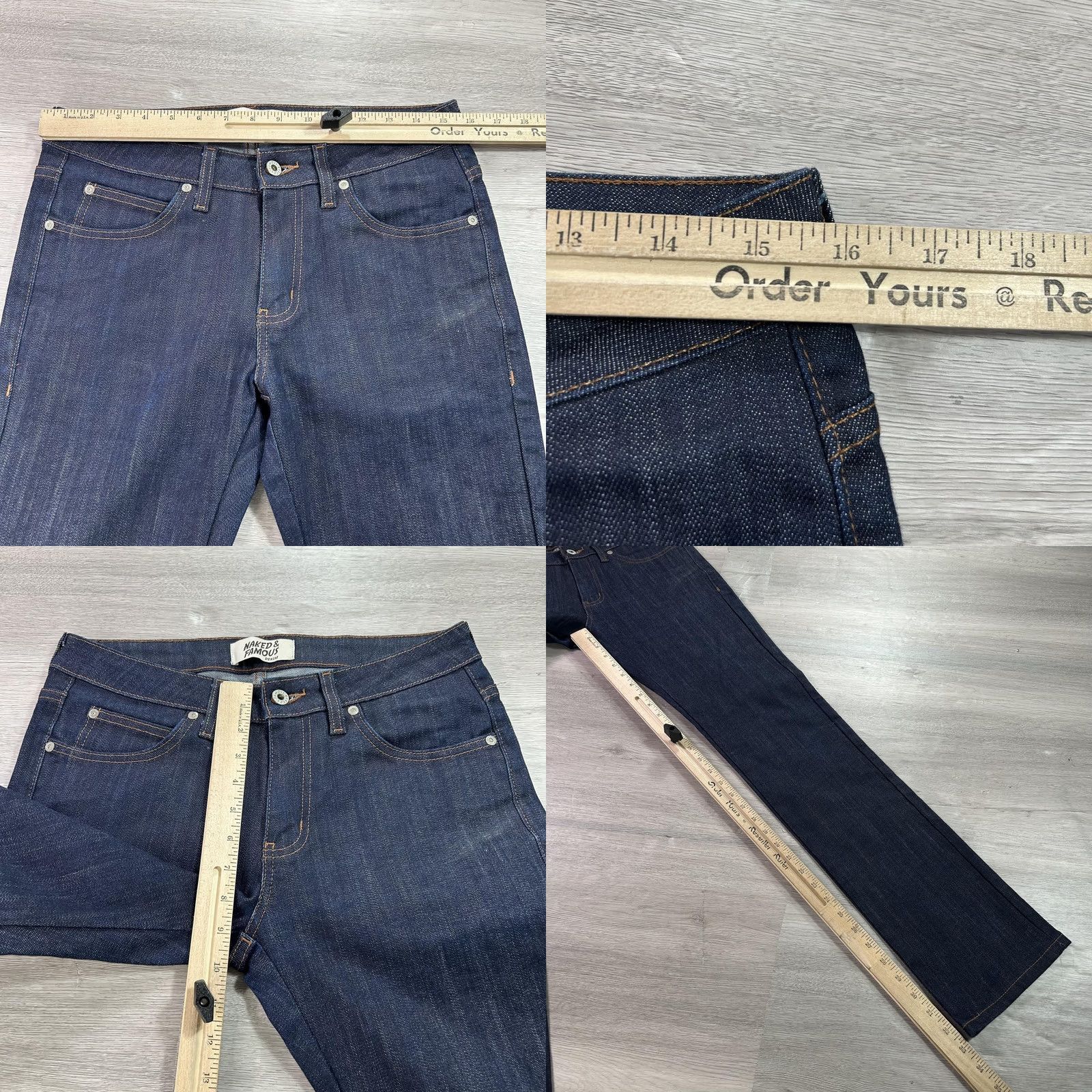 Vintage Naked & Famous Jeans Mens 32x33 Blue Indigo Power Stretch SkinnyGuy Denim Slim Straight Pants Jeans Size US 32 / EU 48 - 8 Thumbnail