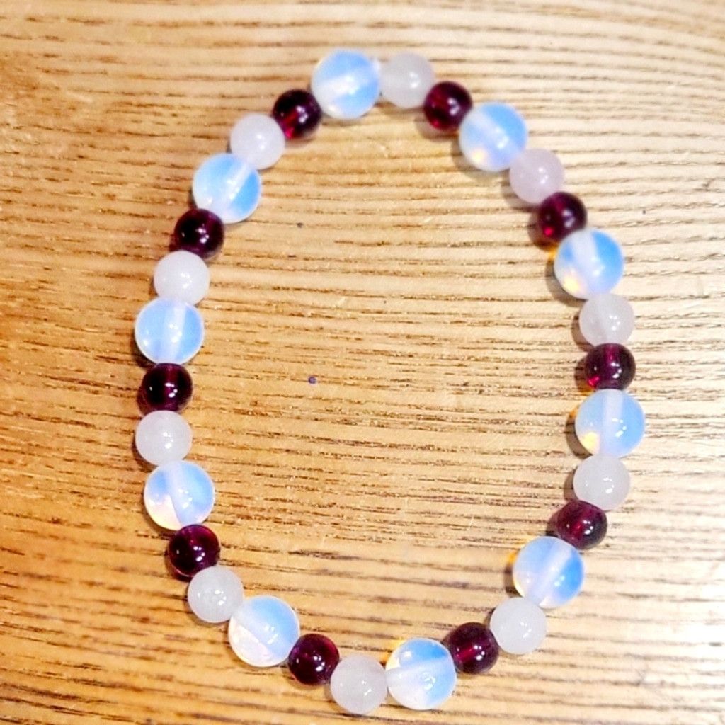 Handmade Garnet Rose Quartz Opalite stretchy bracelet Size ONE SIZE - 1 Thumbnail