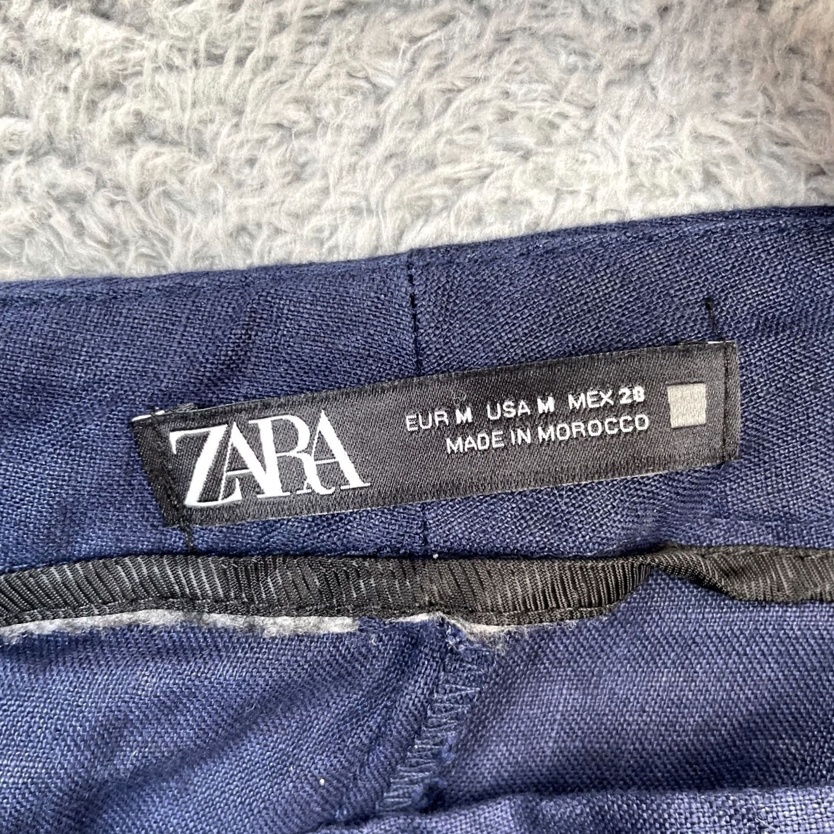 Zara Zara Pants Womens Medium Blue Linen Wide-Leg High Waist Dress Pants Casual Formal Travel Size 30" / US 8 / IT 44 - 3 Thumbnail