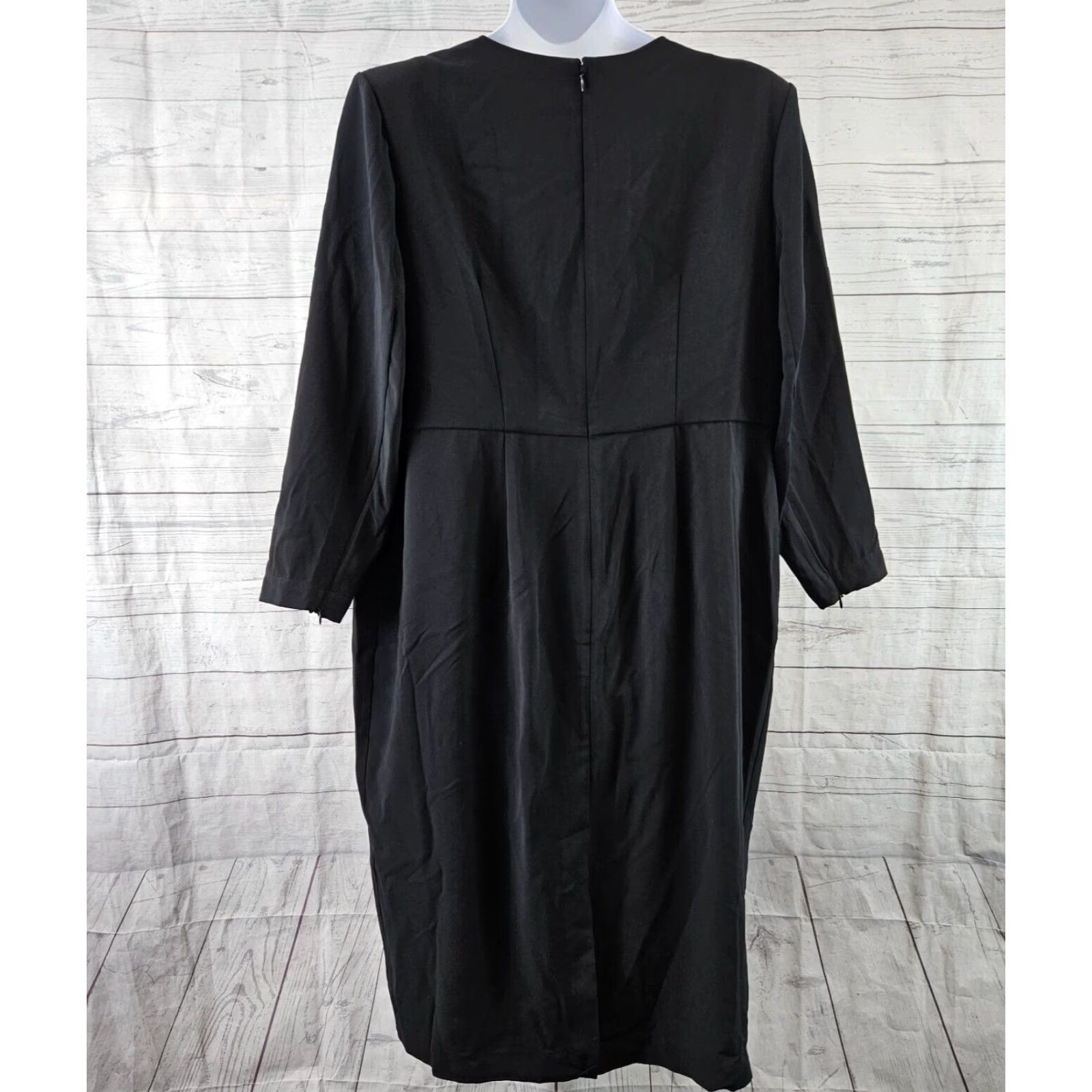 Vintage Sergio Hudson x Target Womens Strong Shoulder Midi Dress Sz 2X Black Long Sleeve Size XXL / US 16-18 / IT 52-54 - 3 Thumbnail