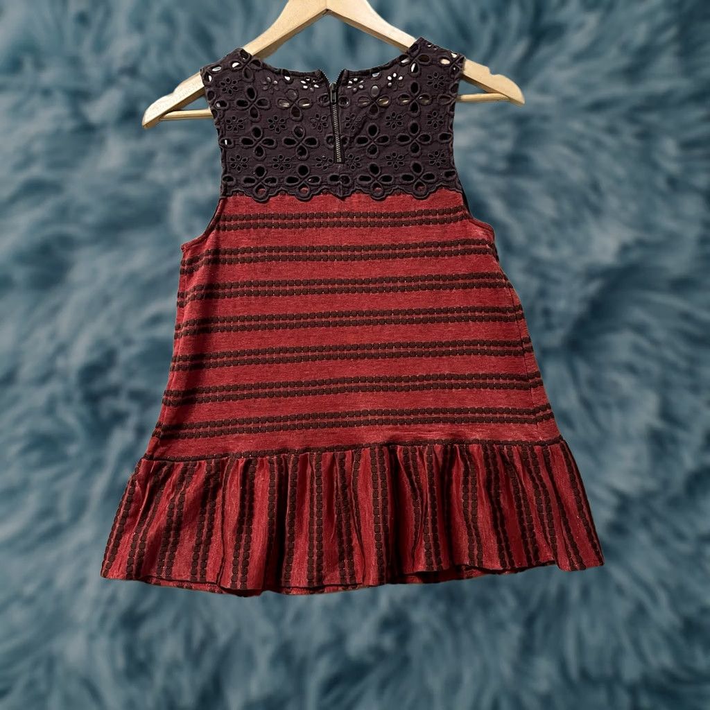 Free People Free People Women’s Blouse Sleeveless Multicolor Striped Eyelet Top S-M Red Brown Ruffle See Pictures Womens Size S / US 4 / IT 40 - 1 Thumbnail