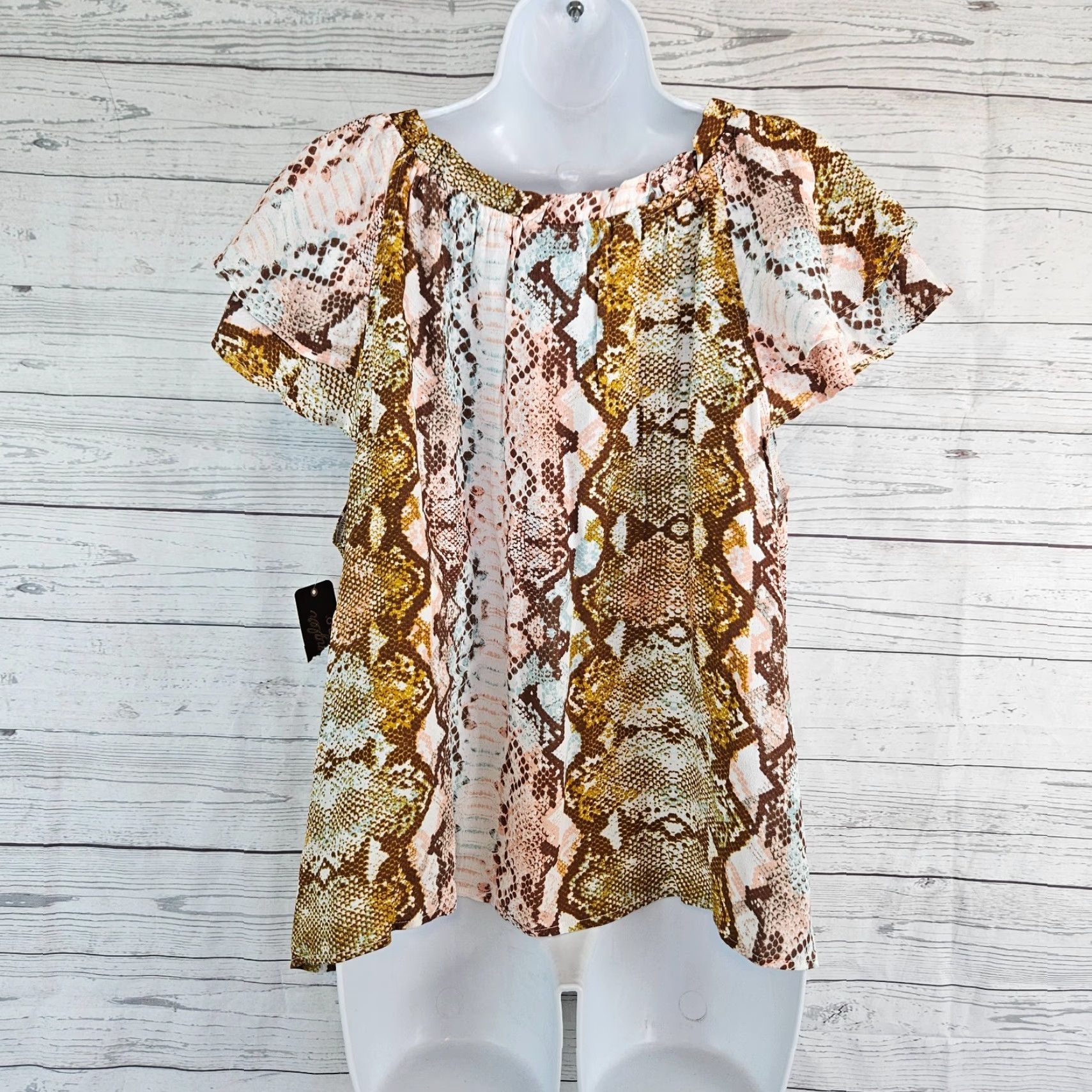 Wrangler Wrangler Retro Womens Top XL Pink Brown Snakeskin Print Short Sleeve Blouse Pullover Multicolor Regular Ladies Size L / US 10 / IT 46 - 3 Thumbnail