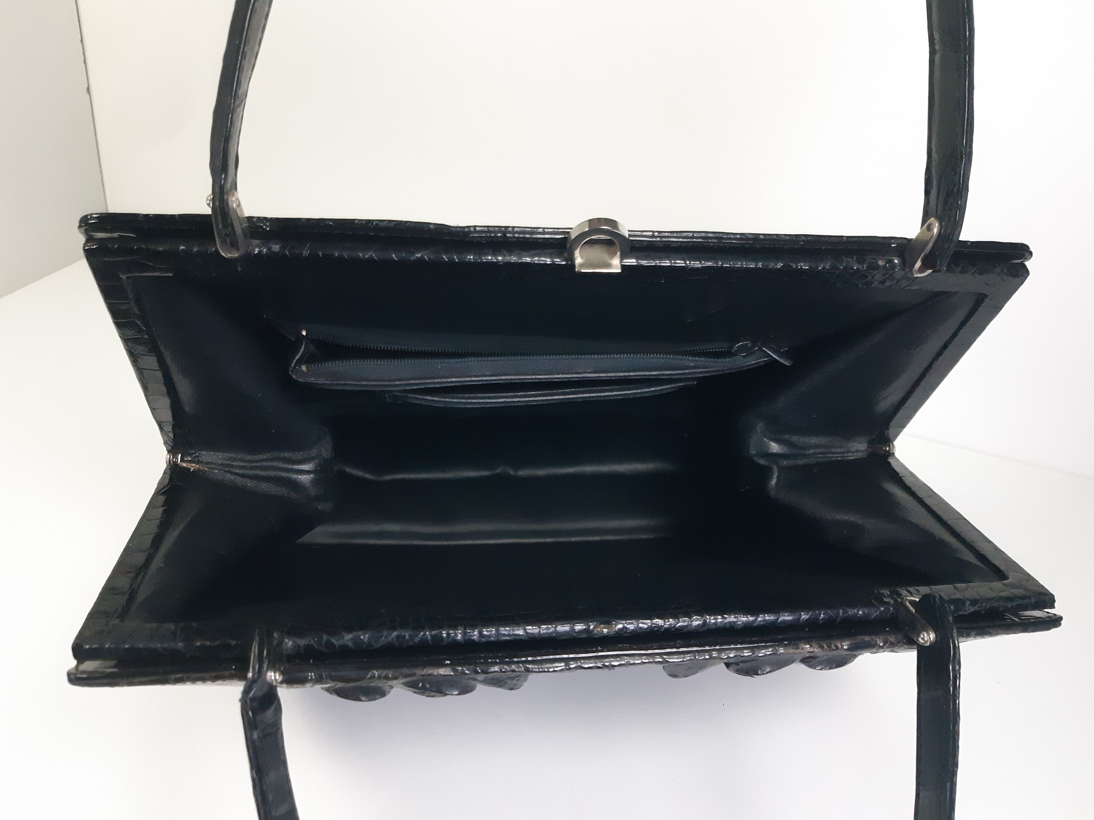 Other Vintage Genuine Hornback Crocodile Handbag Glossy Black Size ONE SIZE - 12 Thumbnail