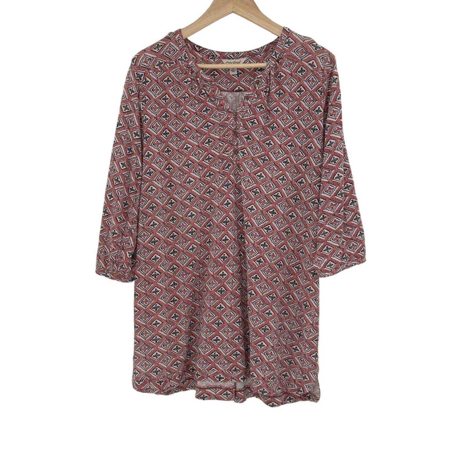 Lucky Brand Lucky Brand Blouse 1x Plus Size Diamond Pattern Boho Cotton Viscose Multicolor Round Neck Long Sleeve Pullover Casual Workwear Summer Fall Winter Size XL / US 12-14 / IT 48-50 - 2 Thumbnail