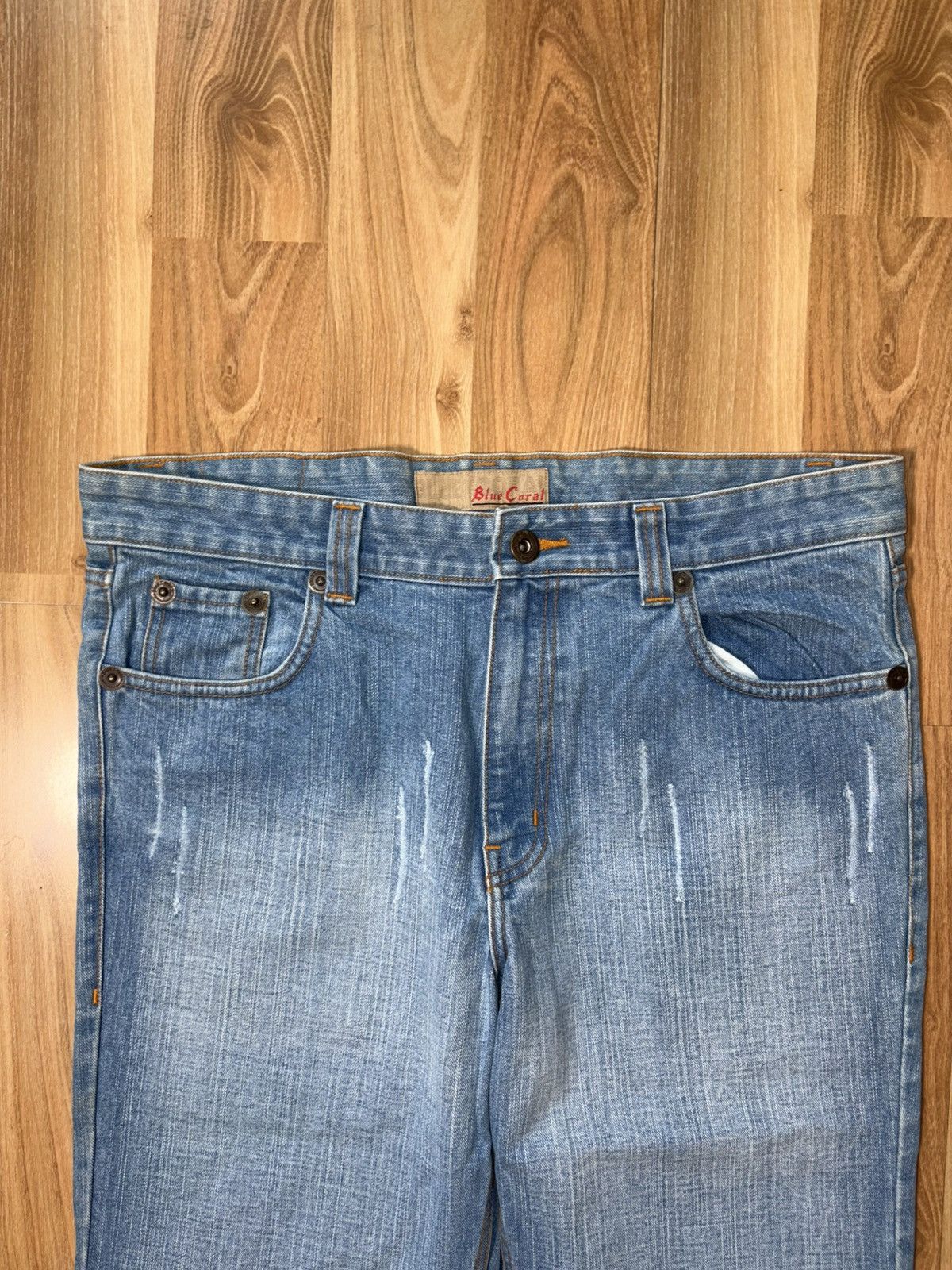 Japanese Brand VTG 2000’s Blue Coral Y2K Flare Jeans –Crossover Back Detail Size US 38 / EU 54 - 3 Thumbnail
