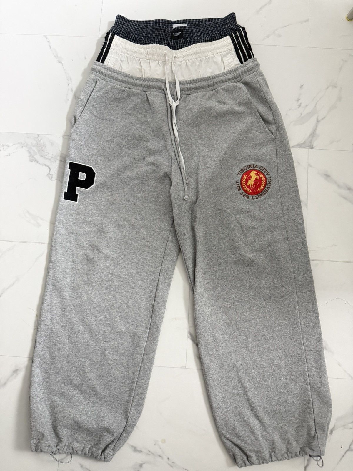 PROJECT G/R PROJECT GR 3 LAYERED SWEAT PANTS - GREY | Grailed