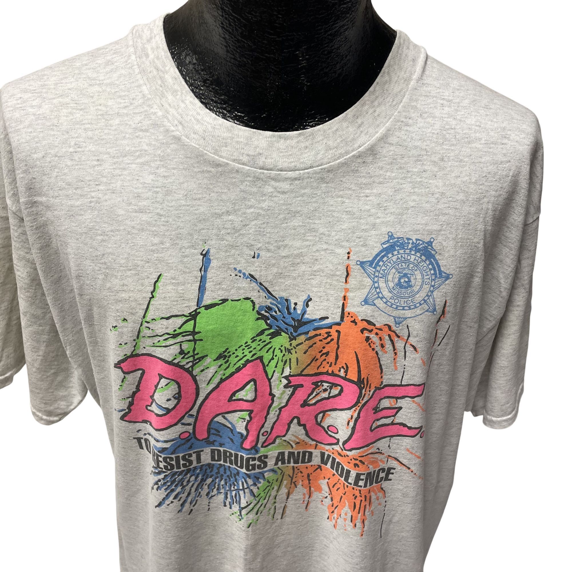 Hanes Vtg HEATHER NEON DARE to Resist DRUGS & VIOLENCE T Shirt Size US L / EU 52-54 / 3 - 13 Thumbnail