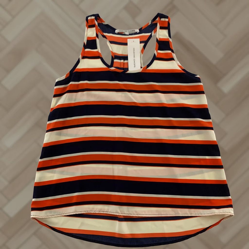 Vintage COLLECTIVE CONCEPTS Striped Sleeveless Top Women's L Tank Blue Ivory Orange Cream Sleeveless Shirt - Mens? Women? Size L / US 10 / IT 46 - 1 Thumbnail