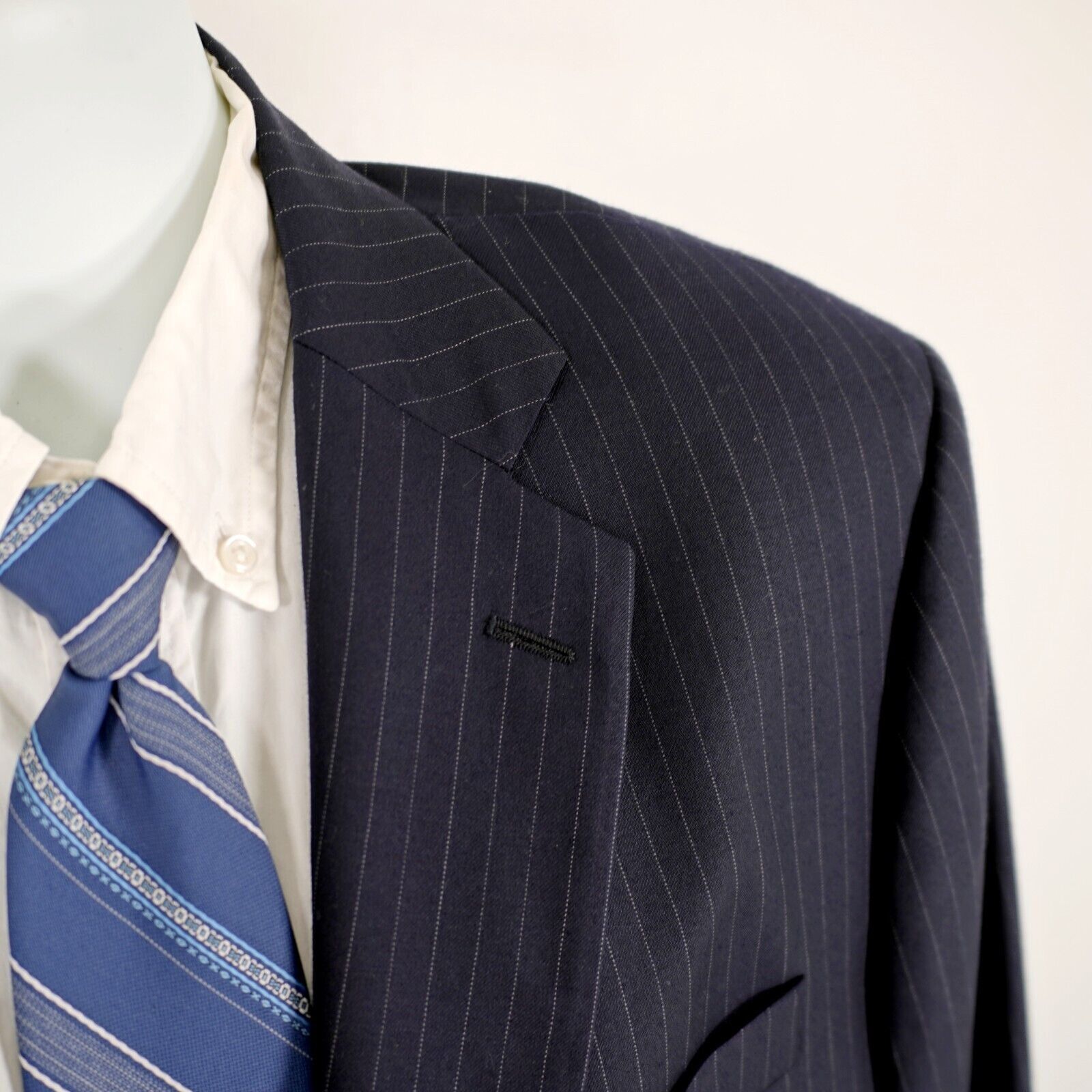 Brooks Brothers Brooks Brothers Bespoke Wool Blue Striped 2 Button Suit Jack Size 44R - 2 Thumbnail
