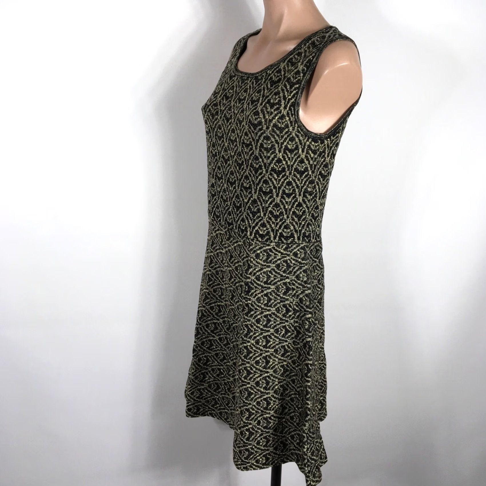 Vintage VINTAGE Ali Ro Damask Print Sleeveless A-Line Mini Dress L Gold Damask Print Size L / US 10 / IT 46 - 7 Thumbnail