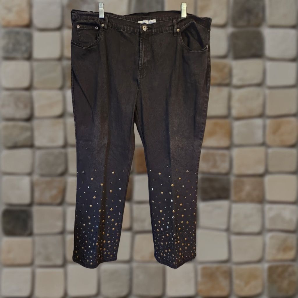 Denime VINTAGE DG2 Diane Gilman Black Studded Bootcut Denim Jeans 22W Petite Womens Bootscut Jeans Black Studded 22W Petite DG2 Size 40" / US 18 - 1 Thumbnail