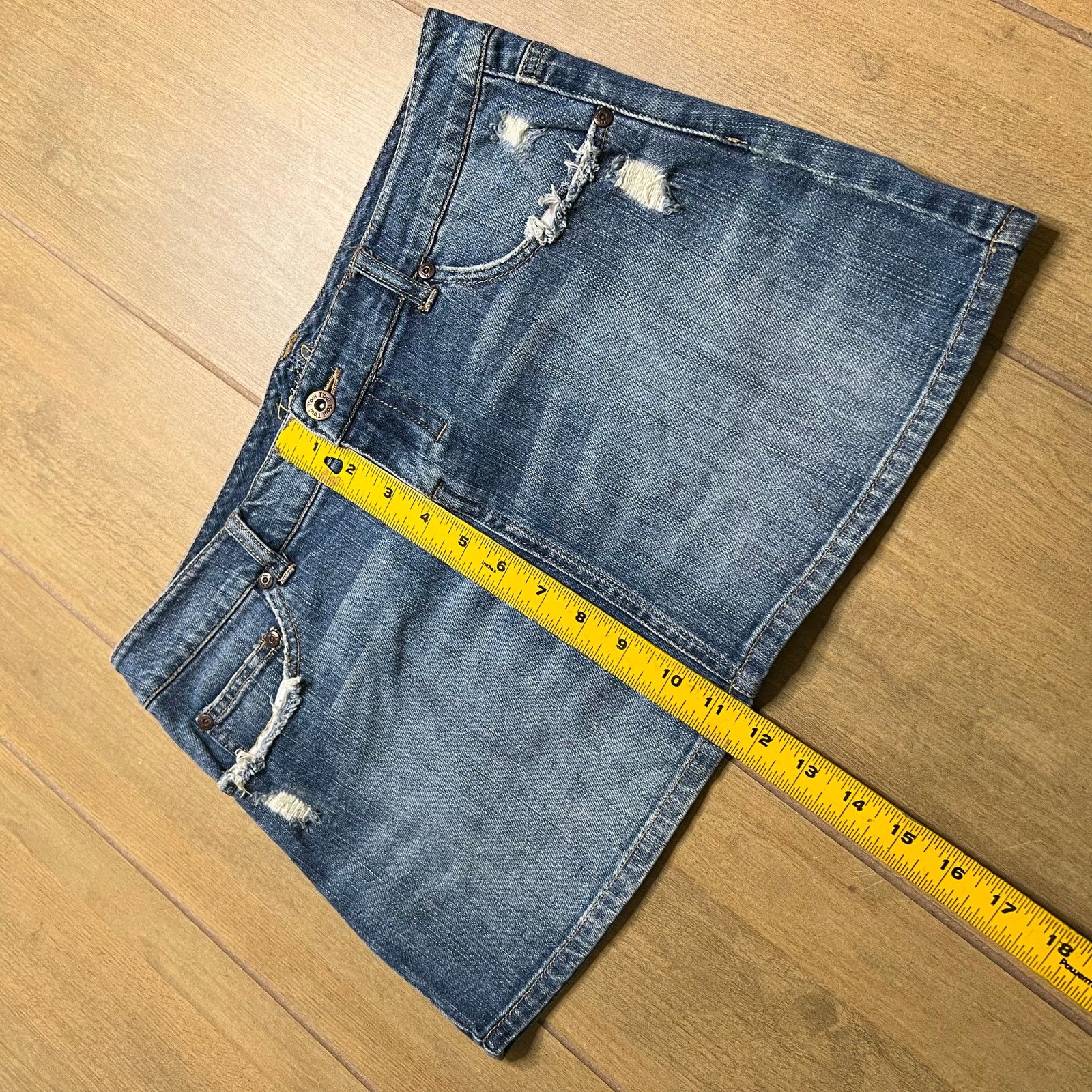 Vintage Y2K Blue Washed Distressed Mini Denim Skirt Ladies Sz 11 Size 32" / US 10 / IT 46 - 5 Thumbnail