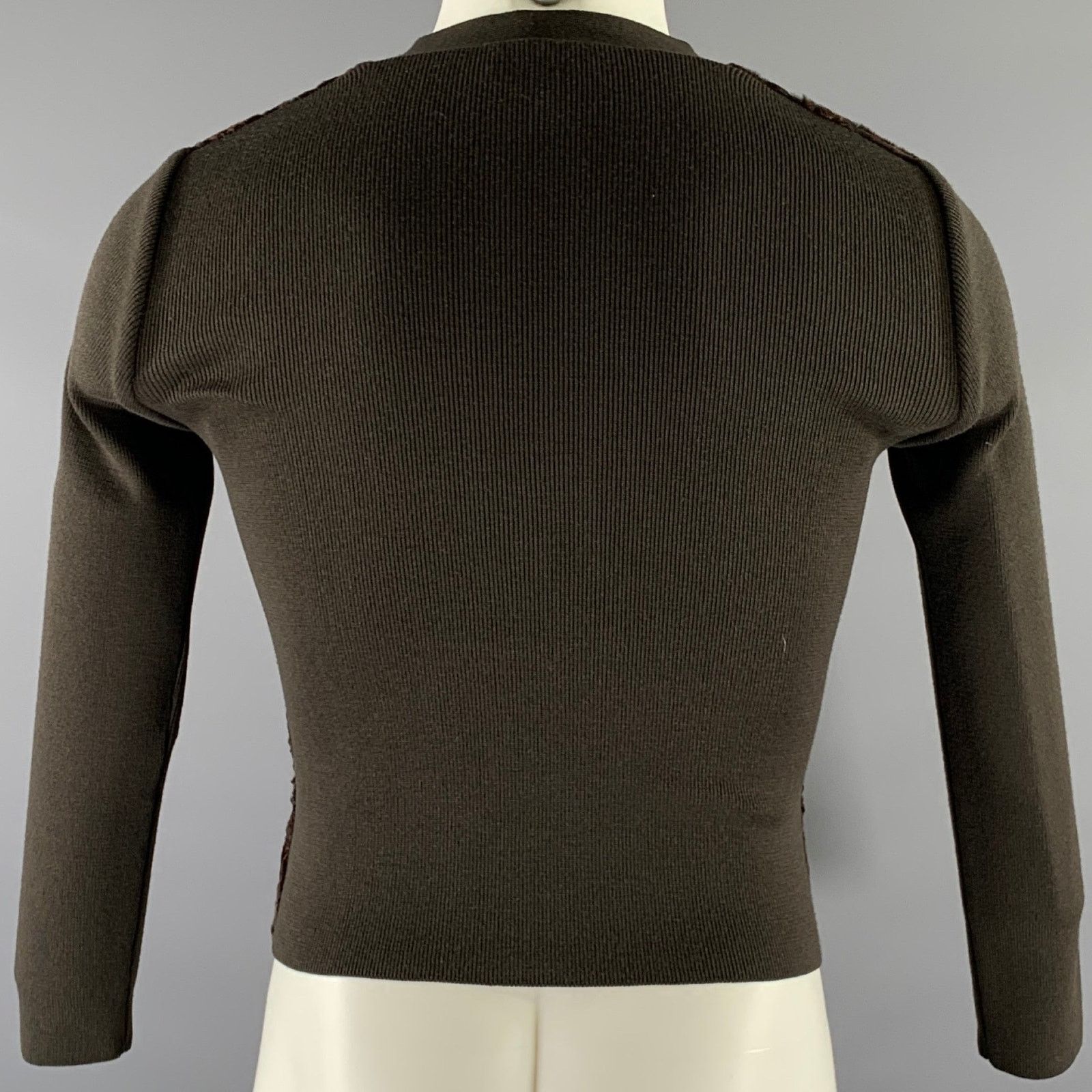 Prada PRADA Size S Brown Lamb Fur Ribbed Wool Cardigan Size US XXS / EU 40 - 4 Thumbnail
