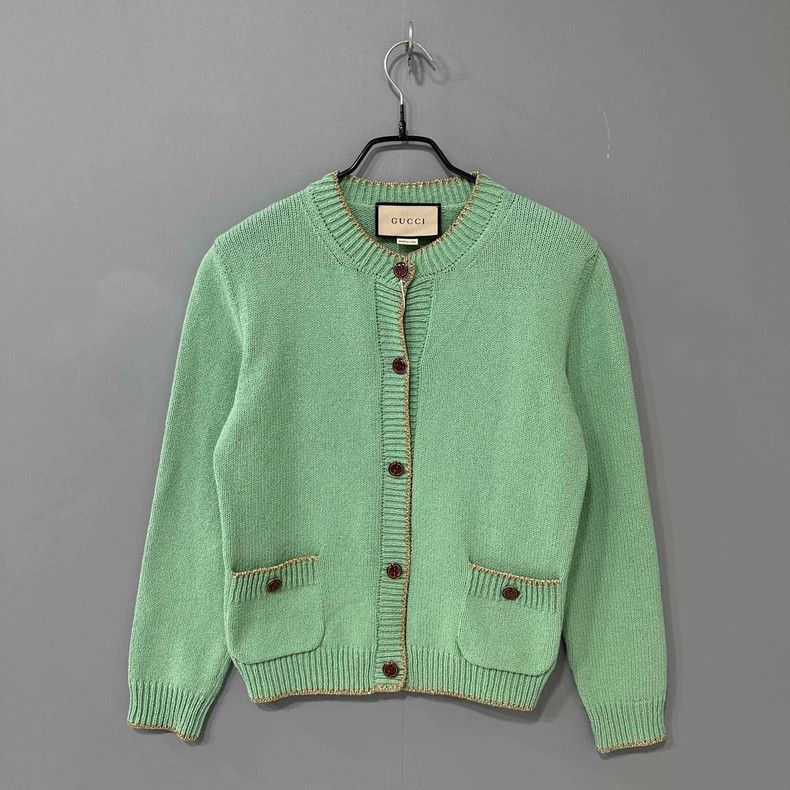 Gucci Gucci Peacock green gold-bordered cardigan coat 2506-Nextar Size S / US 4 / IT 40 - 1 Thumbnail